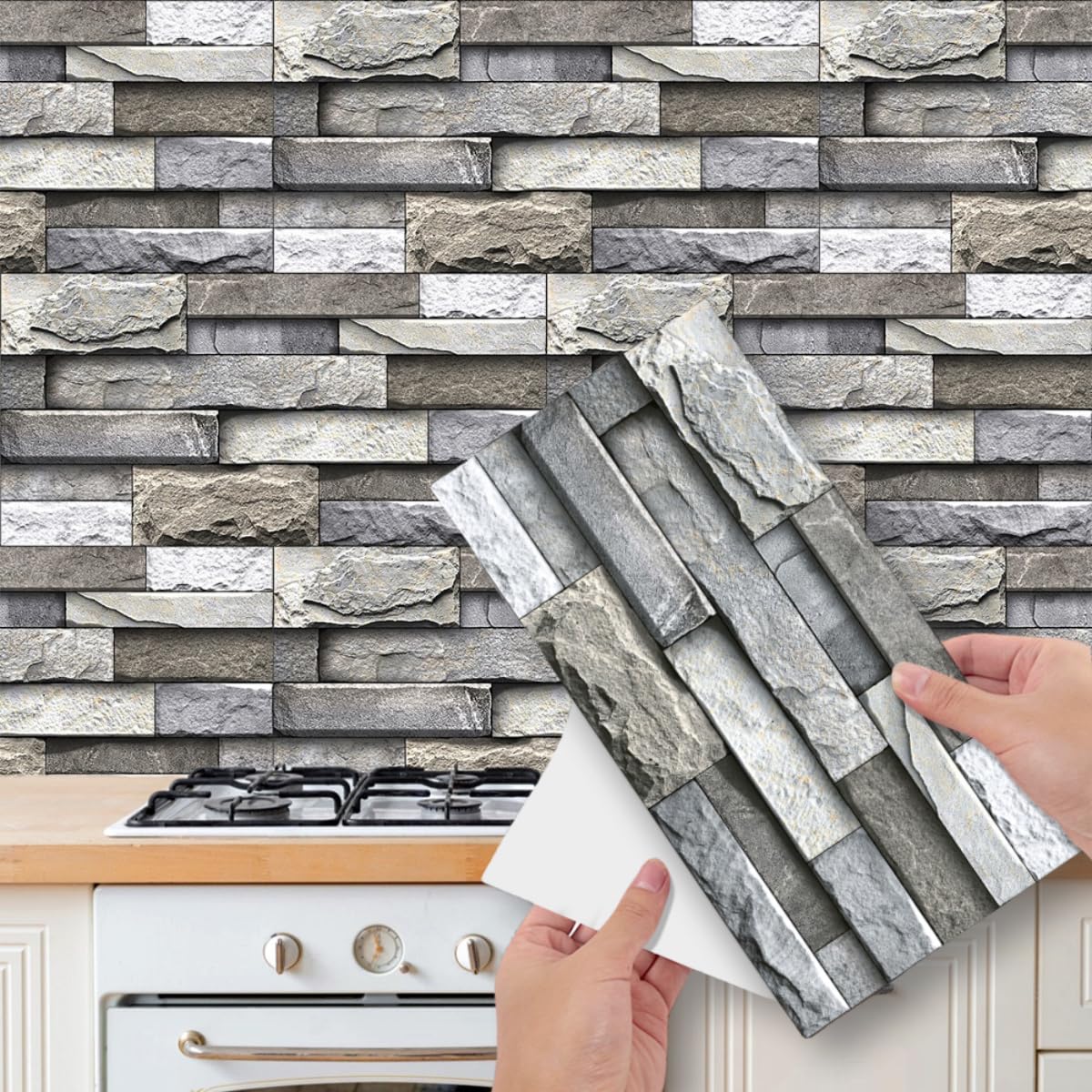indabyo 12 Sheets Brick Effect Tile Stickers 2D Peel and Stick on Tiles