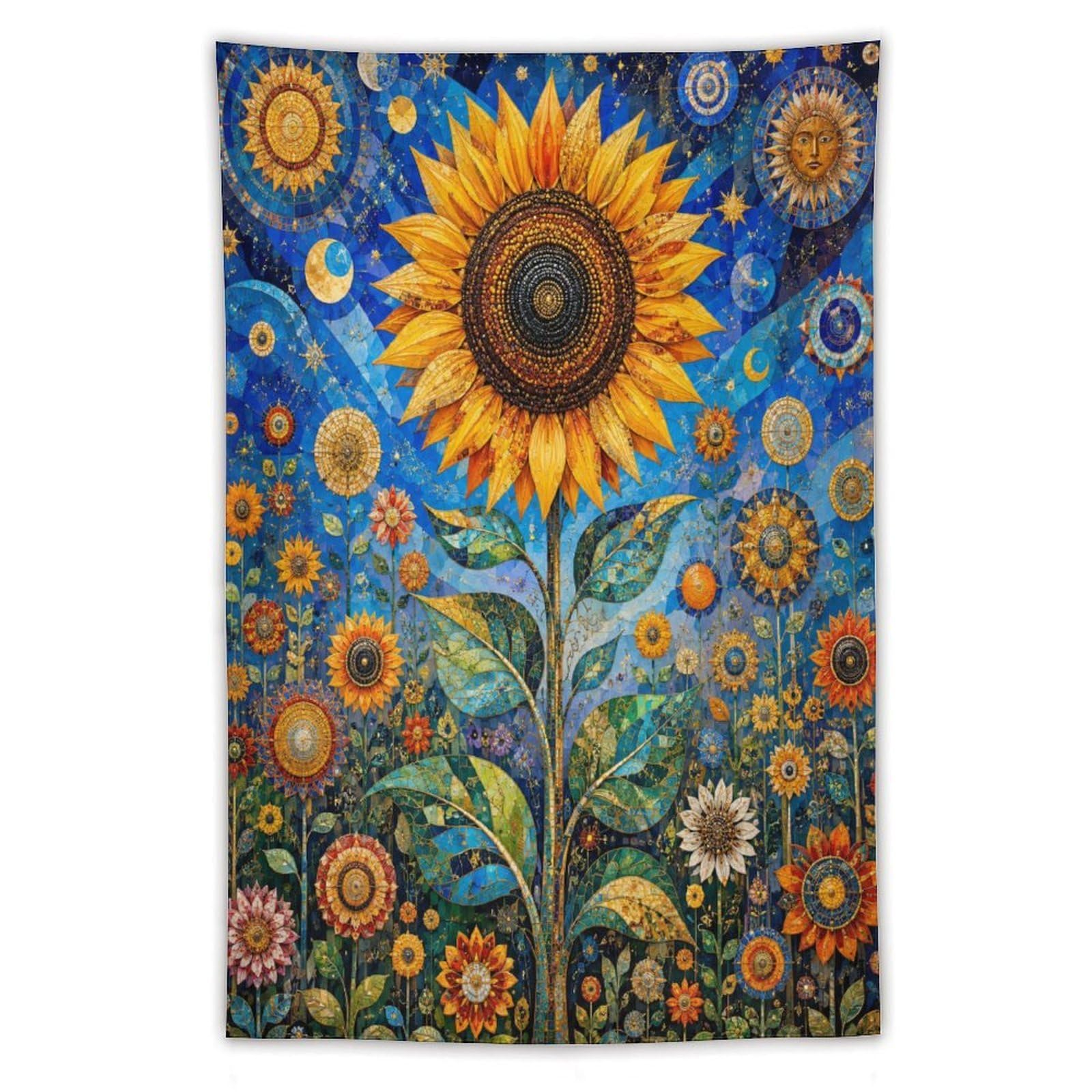 W7C8U2X3 Stained Glass Sunflower Wall Tapestry, Mosaic, Colorful Mosaic