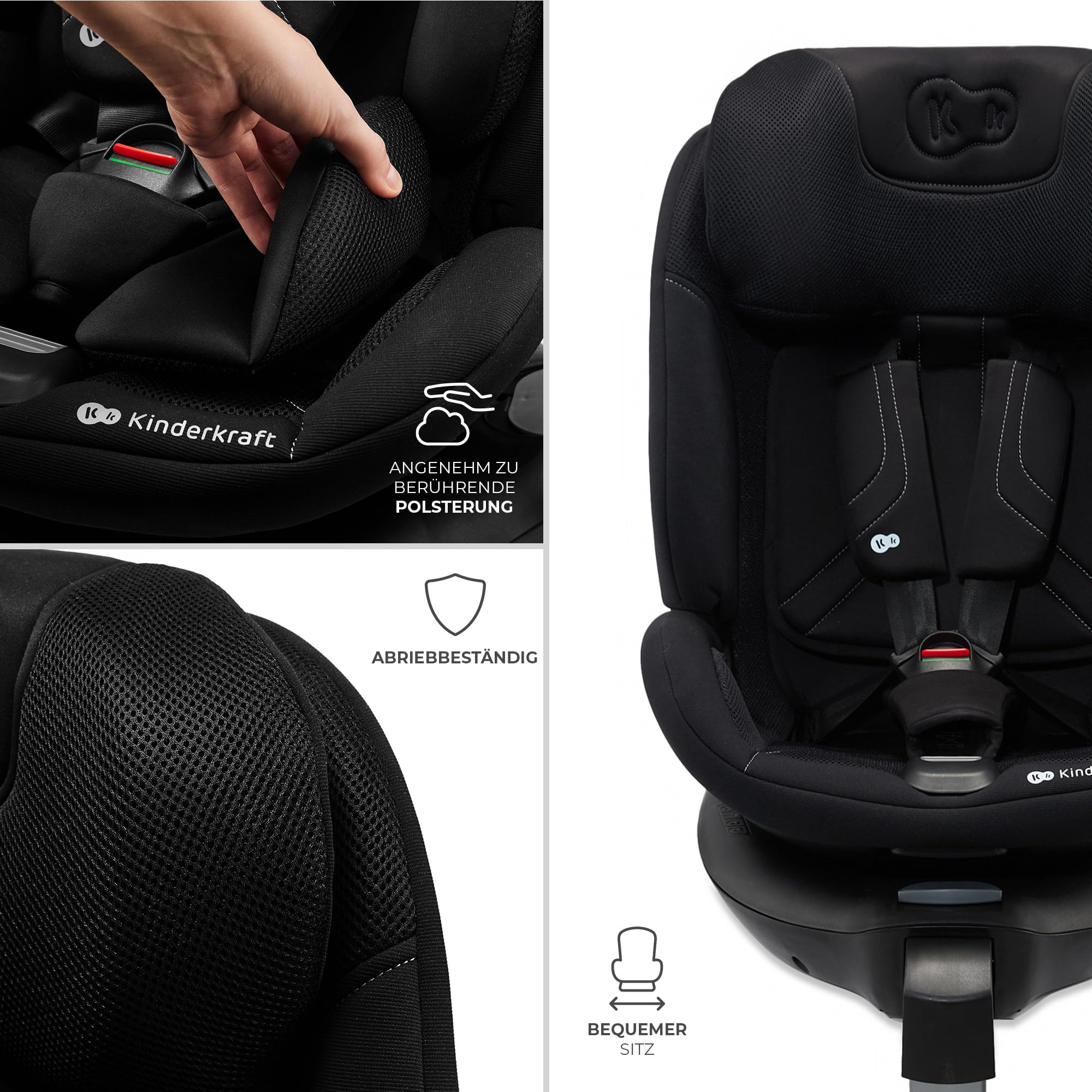 Kinderkraft XRIDER2 I-SIZE 40-150 cm, Kindersitz 0-36 kg, 0-12 Jahre, 5-Punkt-Gurte, 360 grad drehbar, Kinderautositz mit ISOFIX, FWF und RWF, verstärkte Kopfstütze, Memory-Schaum, Grau