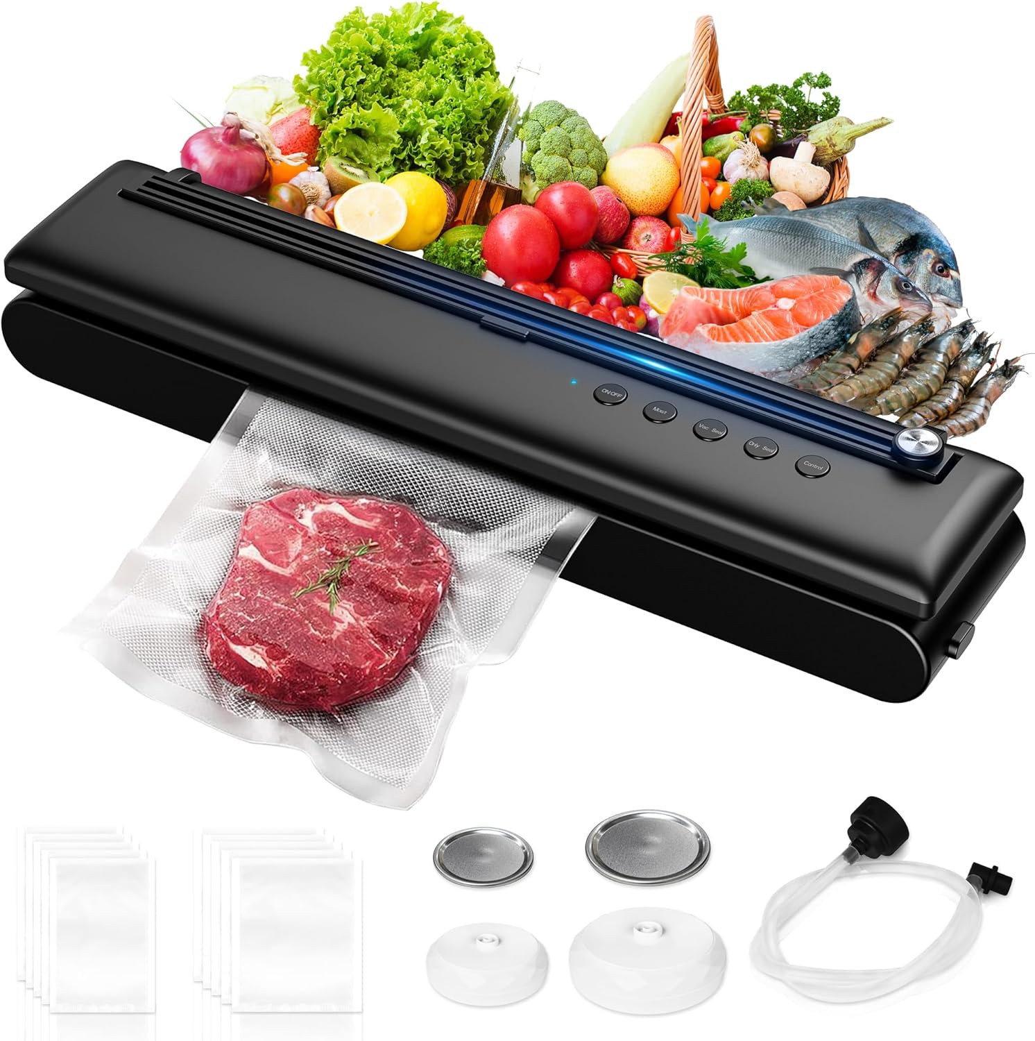 Vacuum Sealer Machine for Kitchen, Vacuum Sealer Machine Perfect Vacuum Sealing, Multi-Functional Automatic Food Seale, Powerful Food Vacuum Sealer, Built-in Cutter and Bag Storage