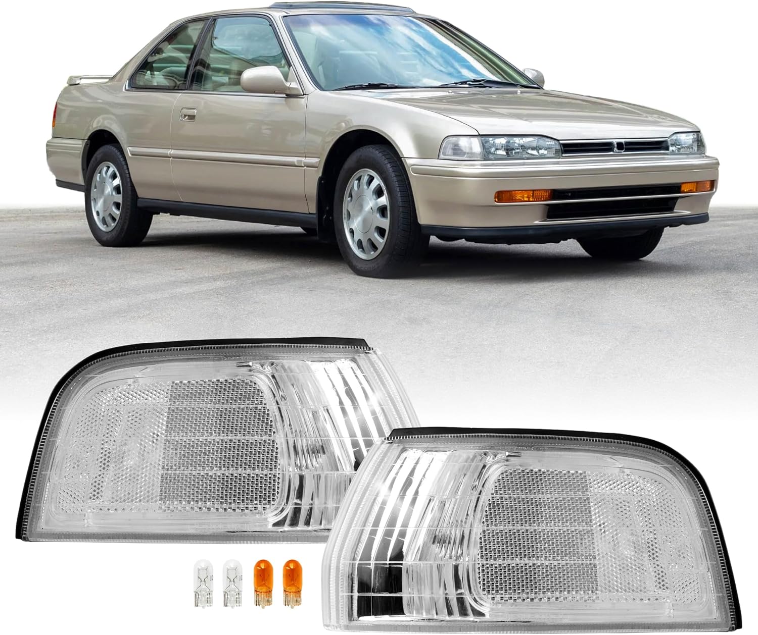 USR 92-93 Accord Corner Light – Front Turn Signal Corner Lamps (Left + Right) Pair - Compatible with 1992-1993 Honda Accord 2 Door Coupe and 4 Door Sedan All Models/Trims (CLEAR CORNER LIGHTS)
