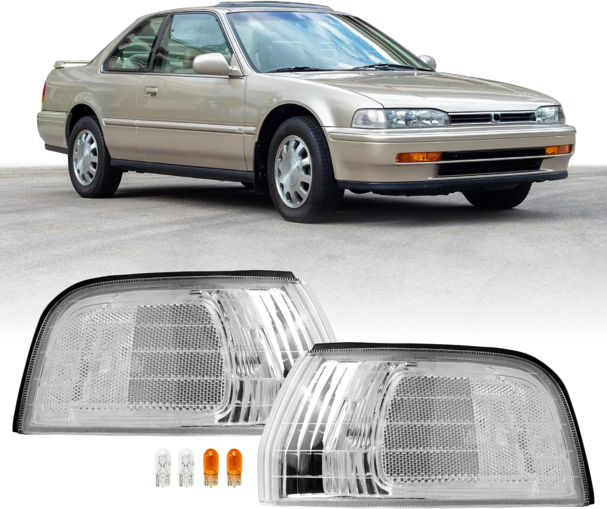 USR 92-93 Accord Corner Light – Front Turn Signal Corner Lamps (Left + Right) Pair - Compatible with 1992-1993 Honda Accord 2 Door Coupe and 4 Door Sedan All Models/Trims (CLEAR CORNER LIGHTS)