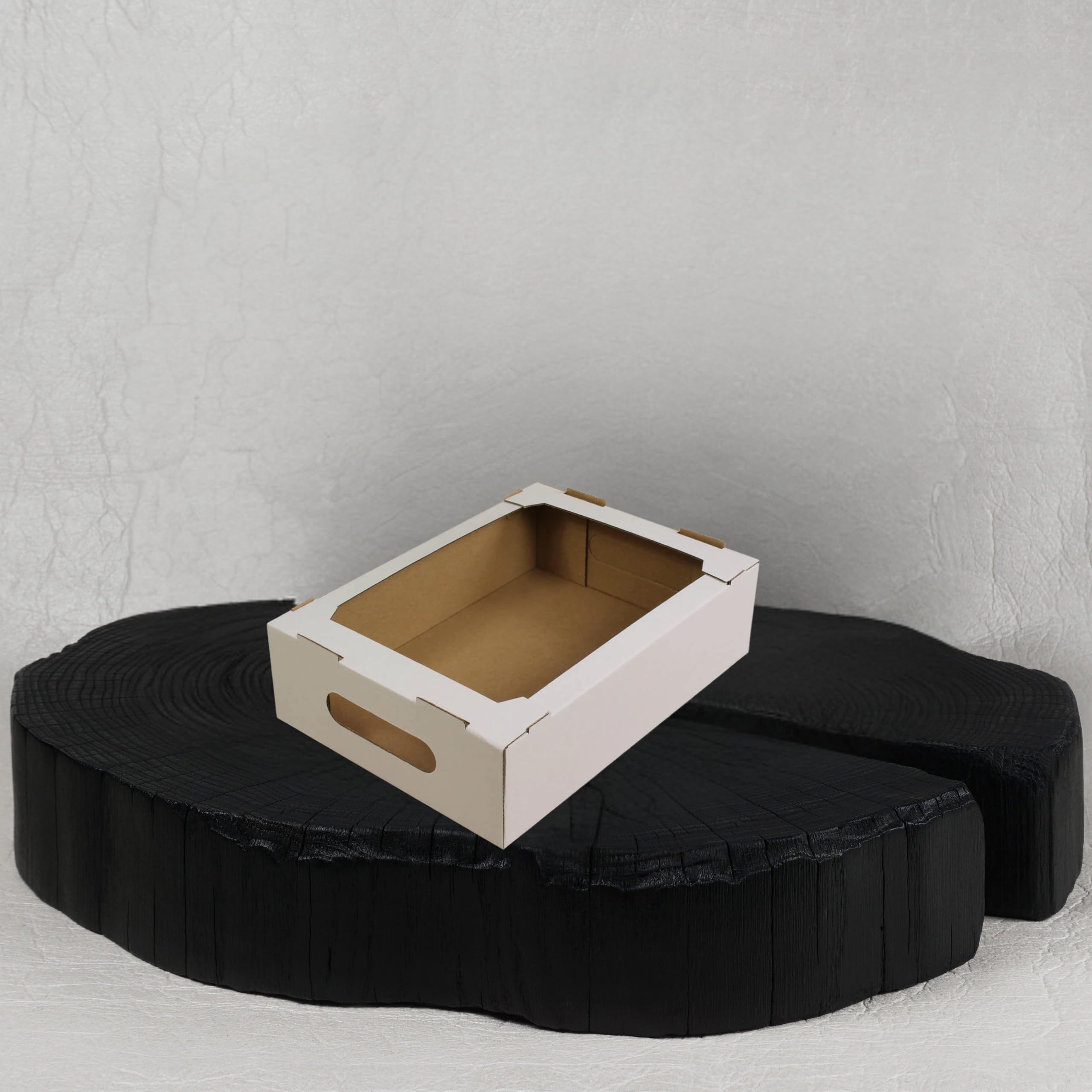 KAPAK Kuchen Tray Weiß 29x20,5x8 cm - Offenes Präsentations-Tray aus Pappe - Rechteckige Gebäckschale - Donut & Blechkuchen Papp-Tray