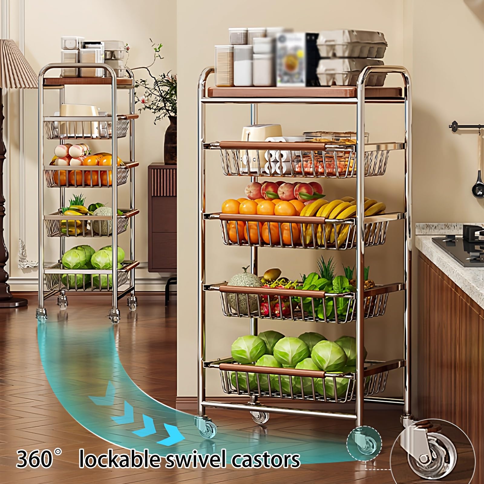 Cesta De Frutas Metal 5 Pisos Cestas De Frutas Y Verduras Con Ruedas, Para Almacenar Verduras Y Aperitivos, Estante De Almacenamiento De Frutas En La Cocina