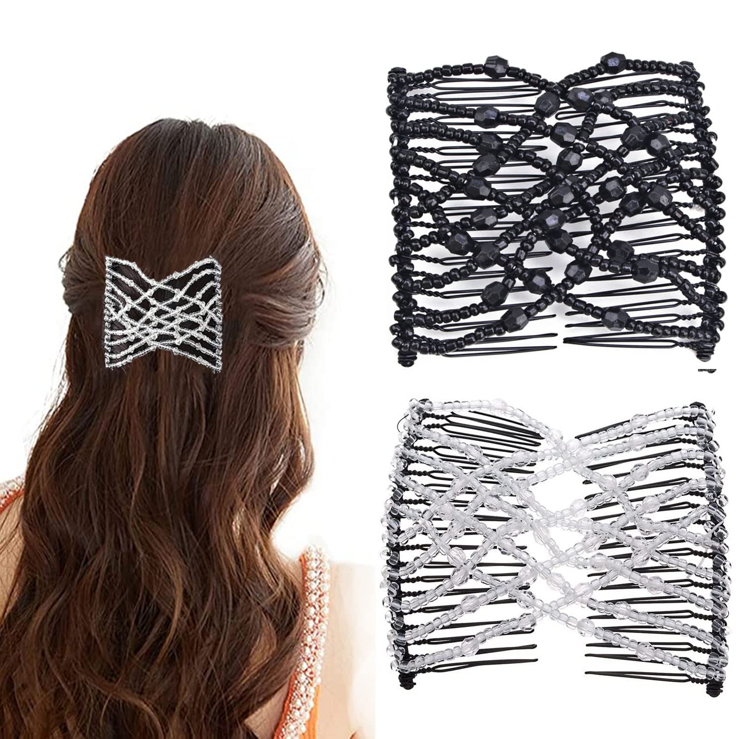 Dadabig 7 pettini per capelli con perline, magia, elastici, doppio pettine estensibile, per capelli africano, per donne e ragazze (7 stili