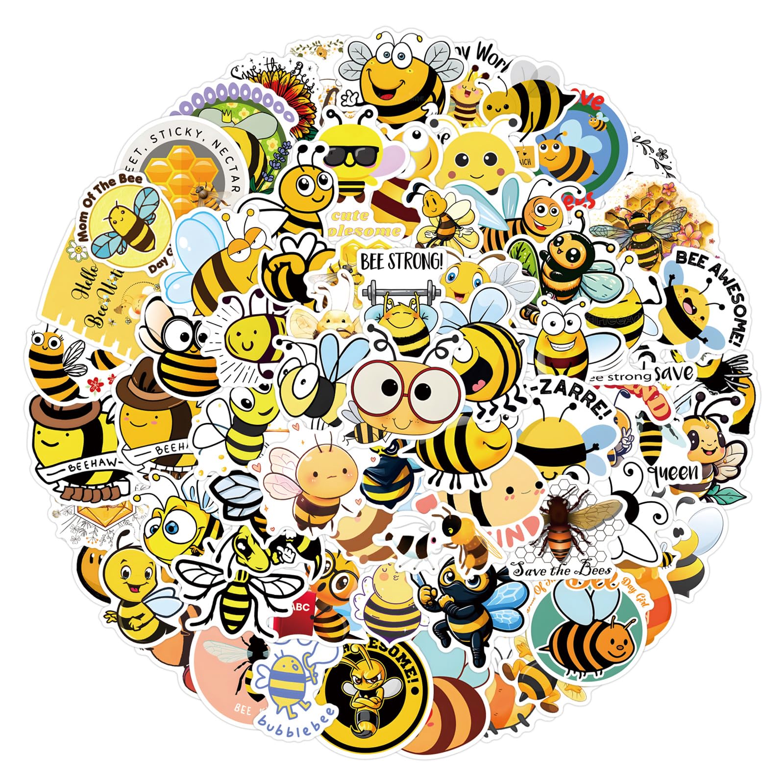 100Pcs Honey Bee Stickers Laptop Car Scrapbook Phone Skateboard Suitcase Luggage Bike Cute Cartoon Insect Stickers Vinyl Waterproof Aesthetic Personalised Stickers for Teens Boys Girls Adults - Image 4