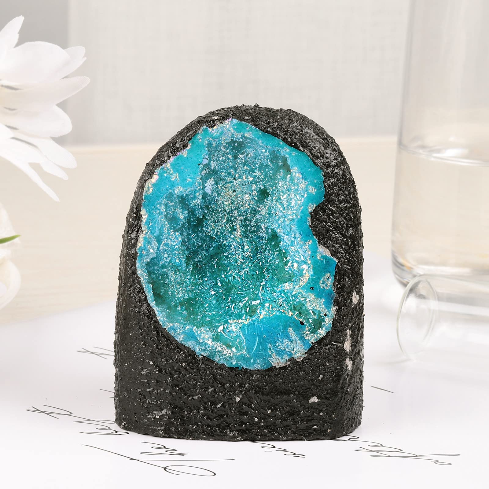 KYEYGWO Titanium Coated Natural Crystal Raw Geode Stone - Image 3
