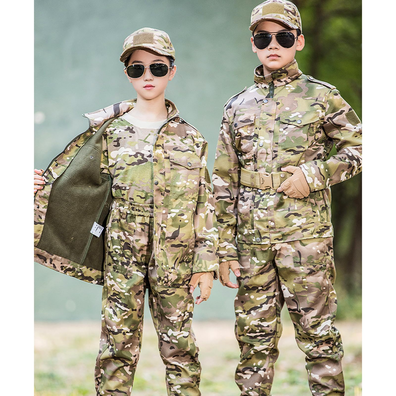 Dziecięca odzież taktyczna moro, kurtka i spodnie, z podszewką polarową, airsoft, wojskowy, kamuflaż, zima, walka, polowanie, wędrówki, kemping, dla chłopców i dziewcząt