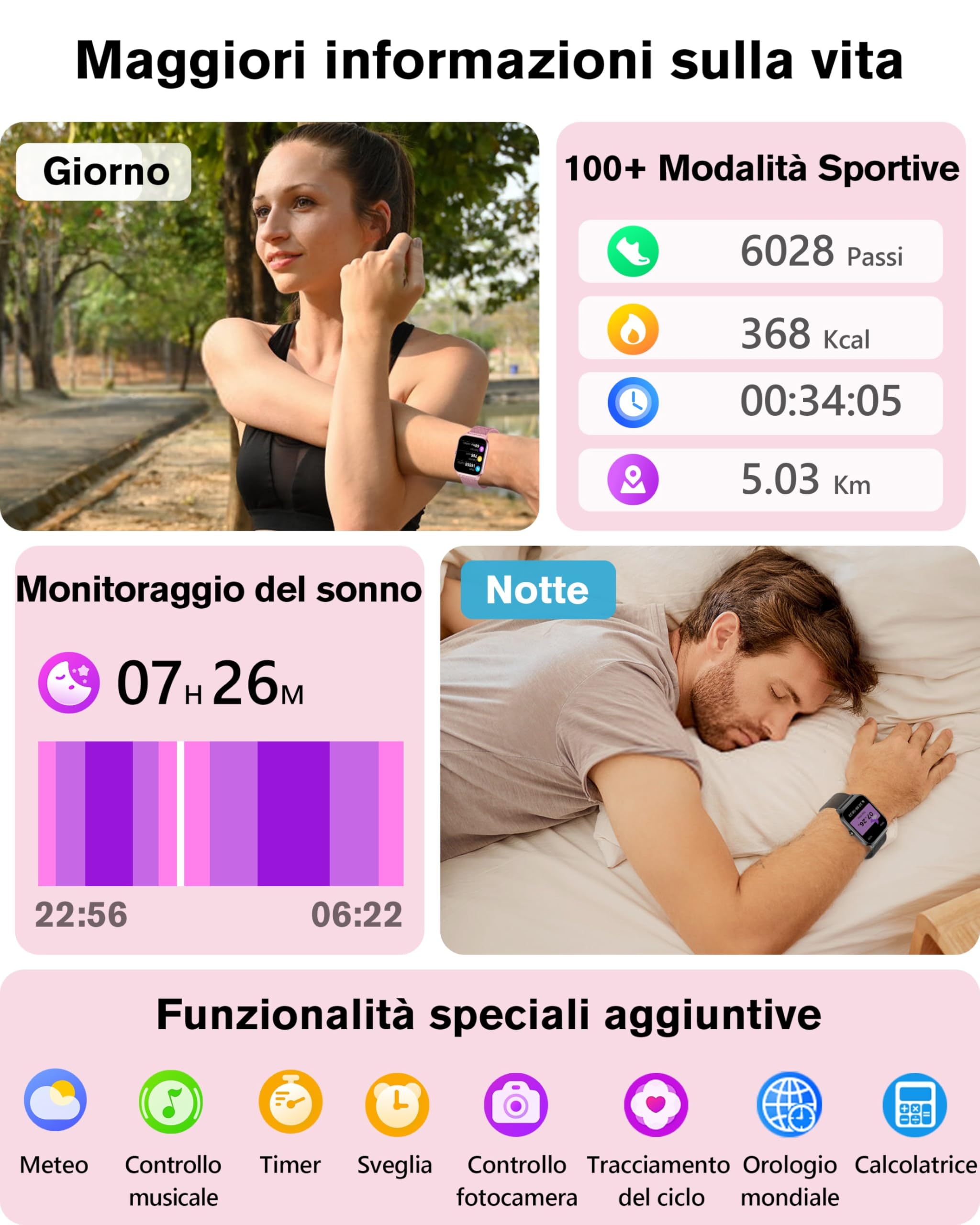 KALINCO Smartwatch Uomo Donna, 1.85” IA Orologio Pressione Sanguigna, Chiamata Bluetooth, SpO2, Frequenza cardiaca, Stress, Sonno, Orologio Mondiale, 100+ Sports Watch per Apple Xiaomi Samsung Phone