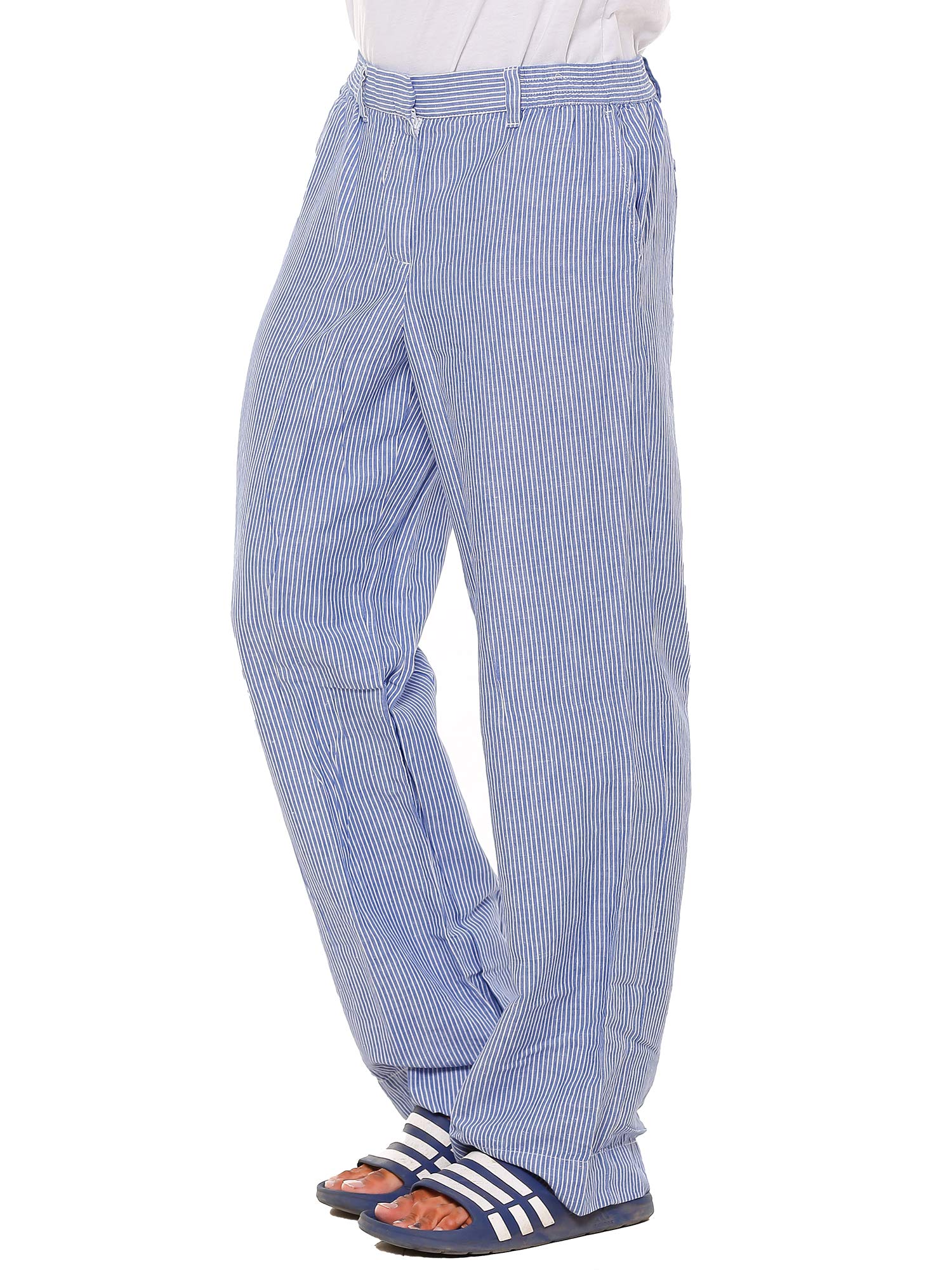 ChampaMens 100% Pure Italian Linen Fabric Comfortable Breathable Blue Striped Pants …