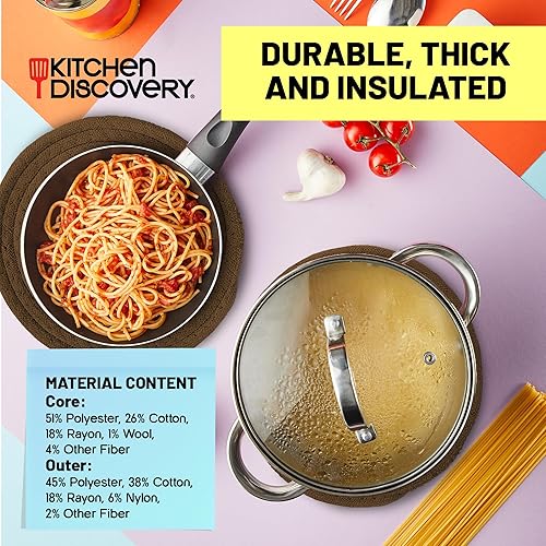 Miniatura 4 de Kitchen Discovery Juego de 3 almohadillas de felpilla grandes para servir platos fríos o calientes y proteger tu mesa, encimera o isla, color marrón
