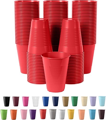 Exquisite Vasos de plástico desechables rojos Paquete de 100 vasos de plástico de 12 onzas Vasos desechables de colores Vasos de fiesta duraderos