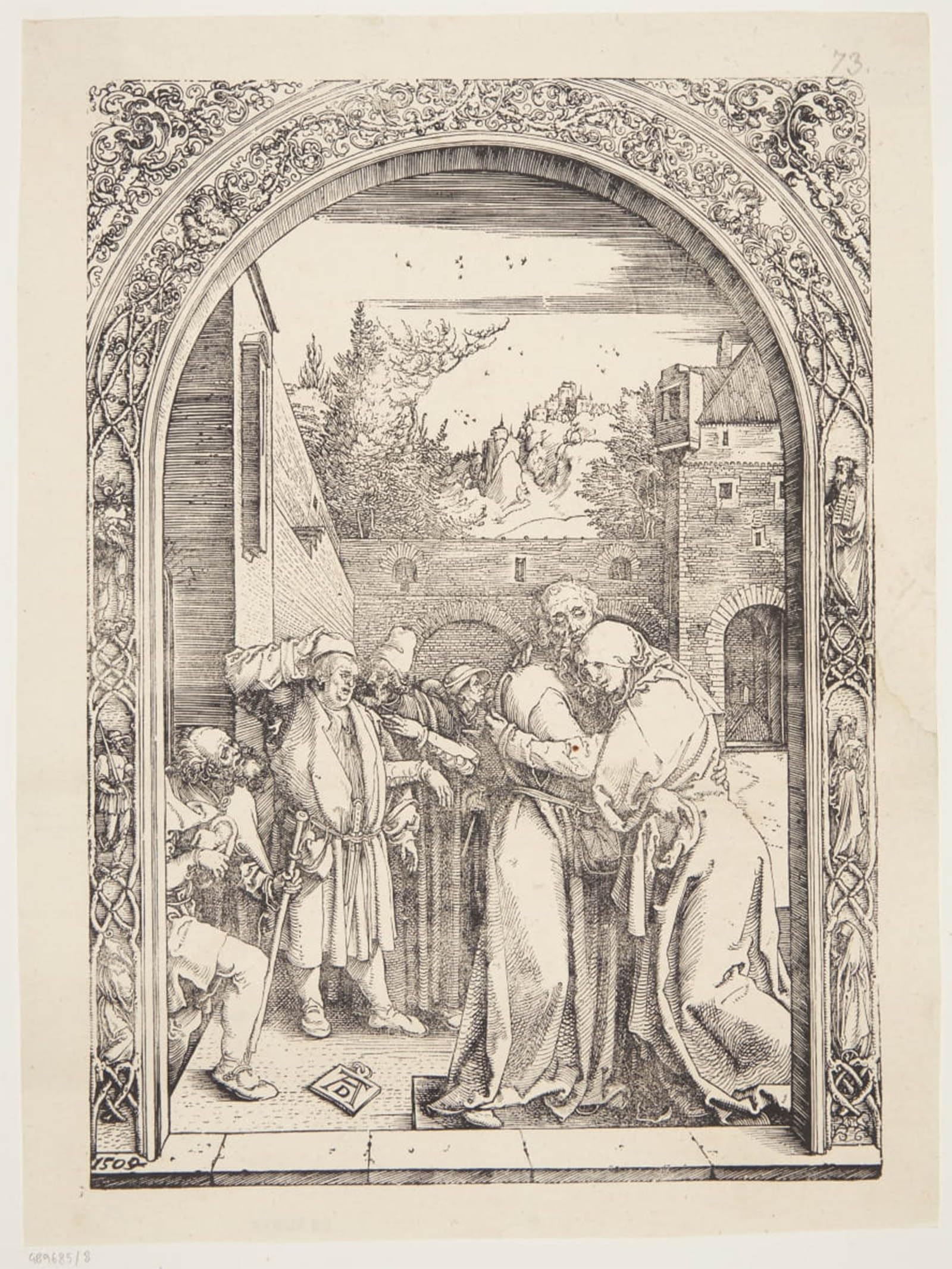 POSTERIIk Vintage Art Print Images Pictures Print Joachim and Stann Meet At the Golden Gate by Albrecht Dürer Modern Colour Posters for Office Home Decor 60x90cm