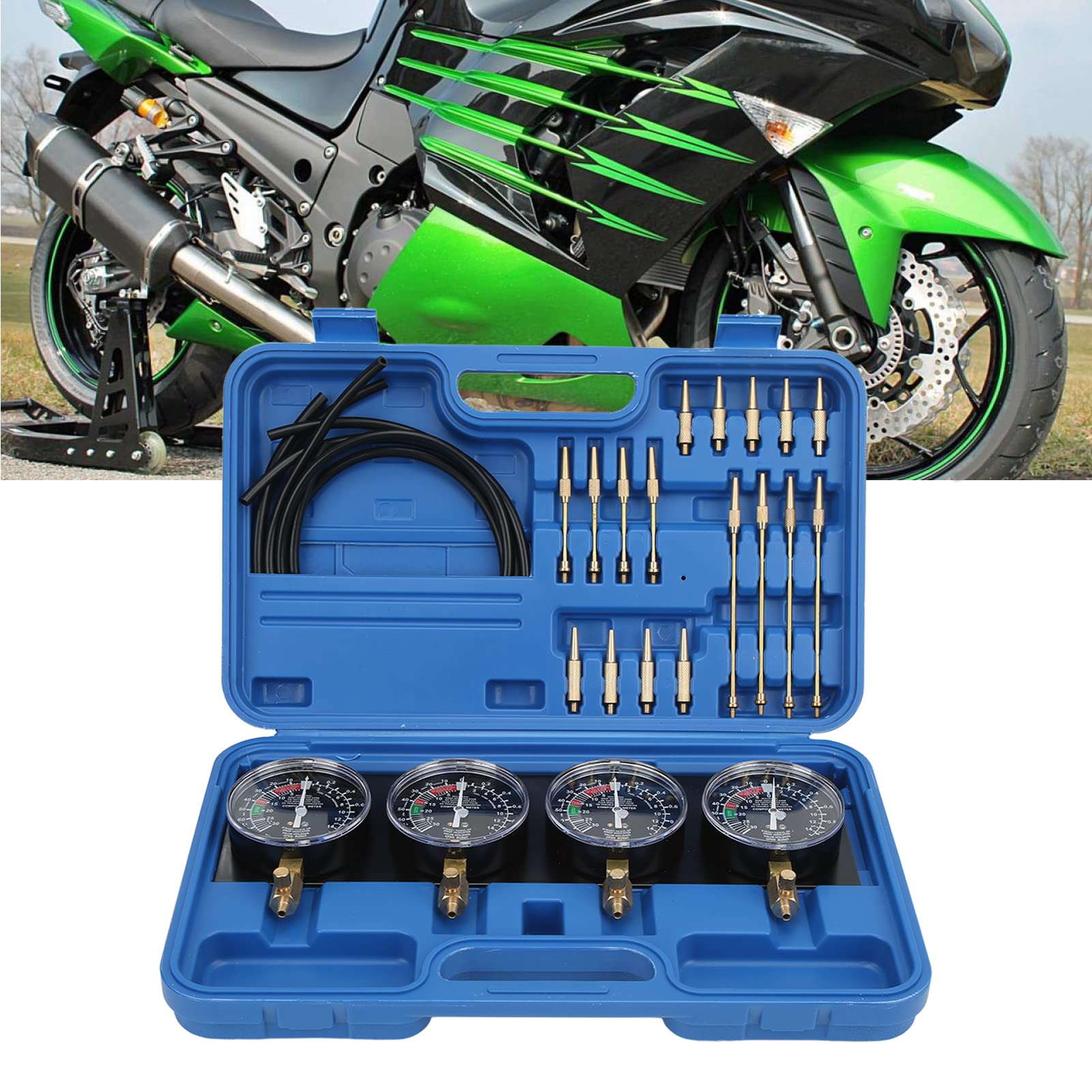 Herramienta de sincronización de carburador de motocicleta, kit de herramientas de calibre sincronizador de carburador de vacío con 4 mangueras de goma para motocicleta de 4 cilindros