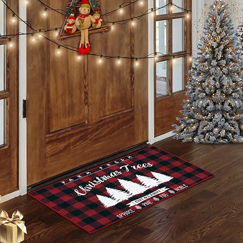 Miniatura 8 de CAROMIO Tapete para puerta delantera, tapete de Navidad para interiores y exteriores, antideslizante, lavable a máquina, rojo, 17 x 29 pulgadas