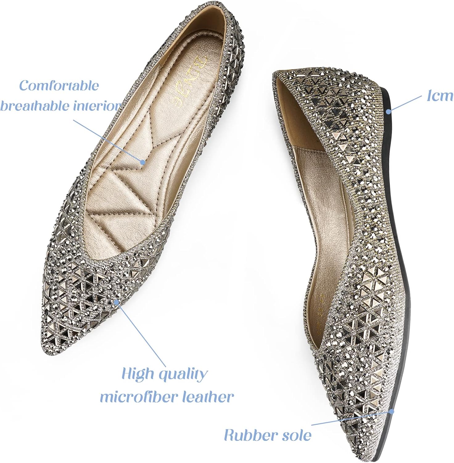 Flats Shoes Women Rhinestone Pointed Head Ballet Flats Comfortable Soft Memory Foam Insole Flat Shoes for Women Comfortable Dress Shoes - Image 5