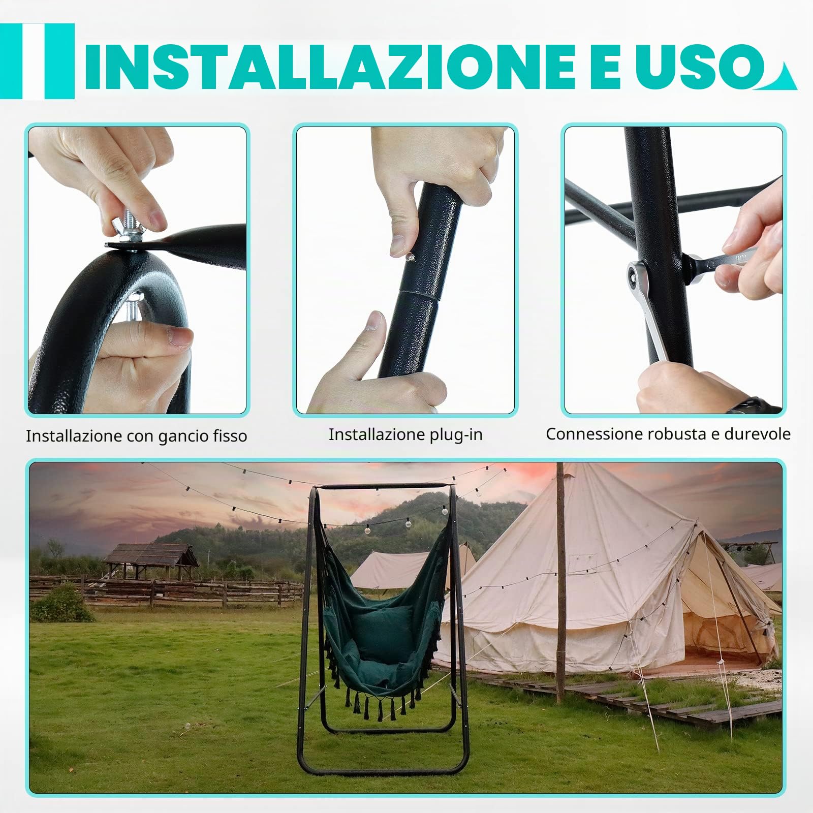 CCLIFE Sedia Amaca con supporto Sedia Sospesa Poltrona Sospesa da Giardino per interno Esterno Giardino Capacità di Carico 100 kg, Color:Verde