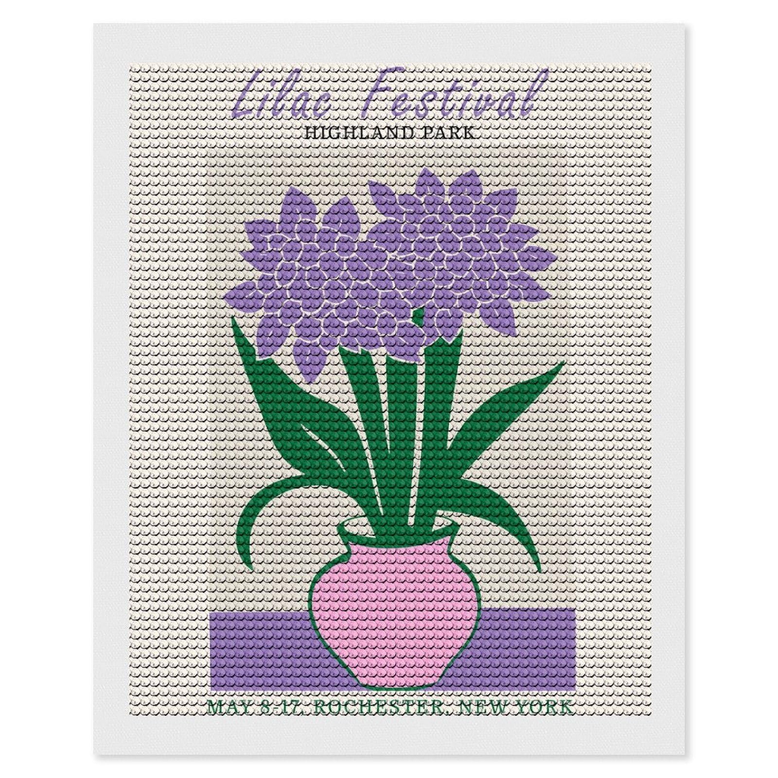 Junmoney Rochester Lilac Festival Diamond Art Kit 16"x20", Neat Printed Canvas, Finish and Display, Relaxing DIY Hobby, Living Room Decor