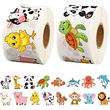 1200 Pcs Animal Stickers Roll 1.5'' Cute Cartoon Animals Self-Adhesive Sticker Labels 16 Designs Farm Ocean Safari Animal Incentive Decals for School Classroom Teacher Reward Gift Envelope Party Decor