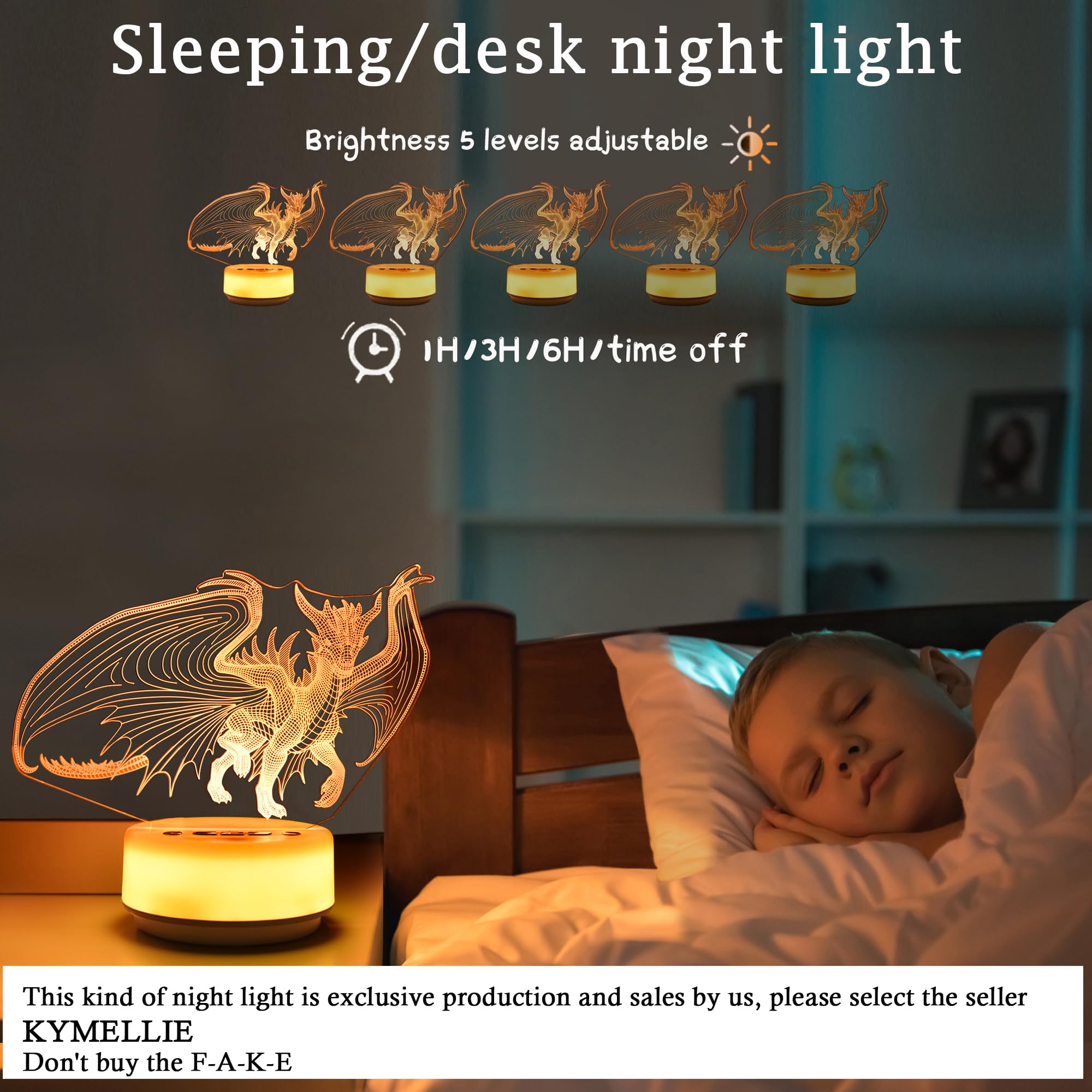 KYMELLIE Dragon Lamp Dragon Night Light for Kids Room Dragons Gifts 14 Color LED Decor Lights with Remote Control & Entity &Timing Bedside Lamp, Dragon Toys Birthday Gifts for Boys and Girls