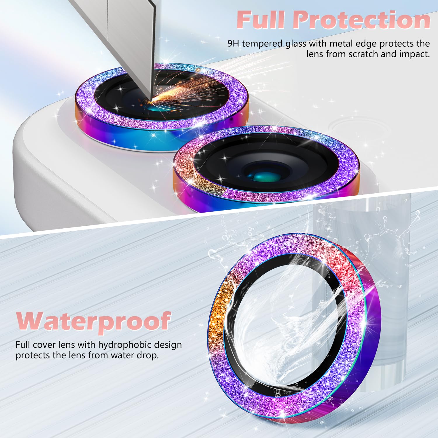 imluckies Glitter Camera Lens Protector for iPhone 16 / iPhone 16 Plus, AR+AF Tempered Glass - Image 3