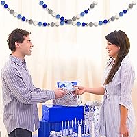 Vista 5 de Guirnaldas de pompones de Hanukkah – Decoraciones de Hanukkah – Guirnaldas de bolas de fieltro blanco con cuentas de Janucá, azul, azul oscuro, gris