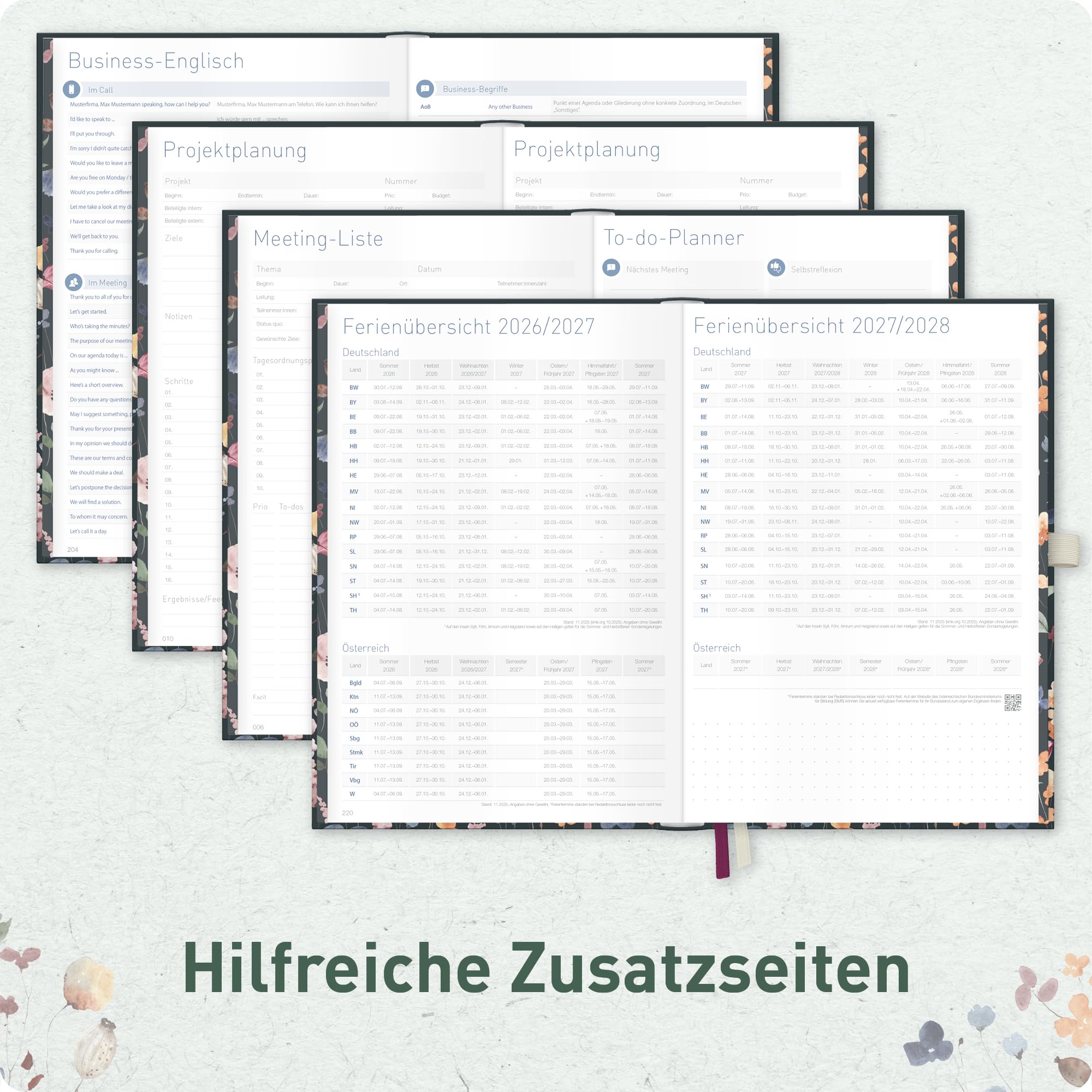 Häfft® Business-Timer Deluxe 2026 2027 A5 für 17 Monate: August 2026 bis Dez. 2027 - Buchkalender, Terminplaner, Wochenkalender, Wochenplaner "Flower Inspiration"