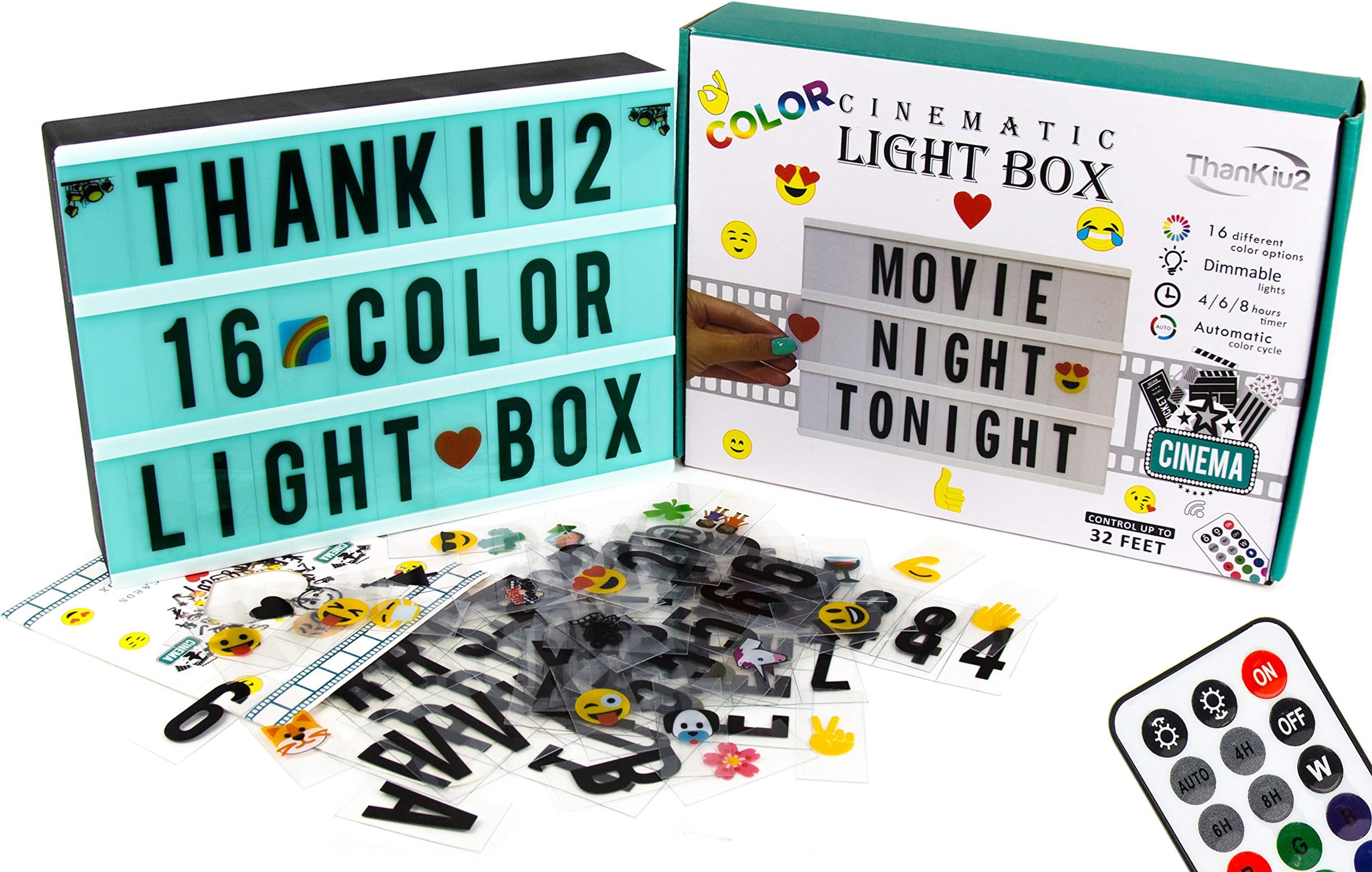 Color Changing Cinema Light Box Letters-240 Letters, Numbers, Emojis | 16 Colored Modern Cinematic Light Up Message Note Sign | Personalized A4 LED Lightbox with Extra Long Durable USB Cable
