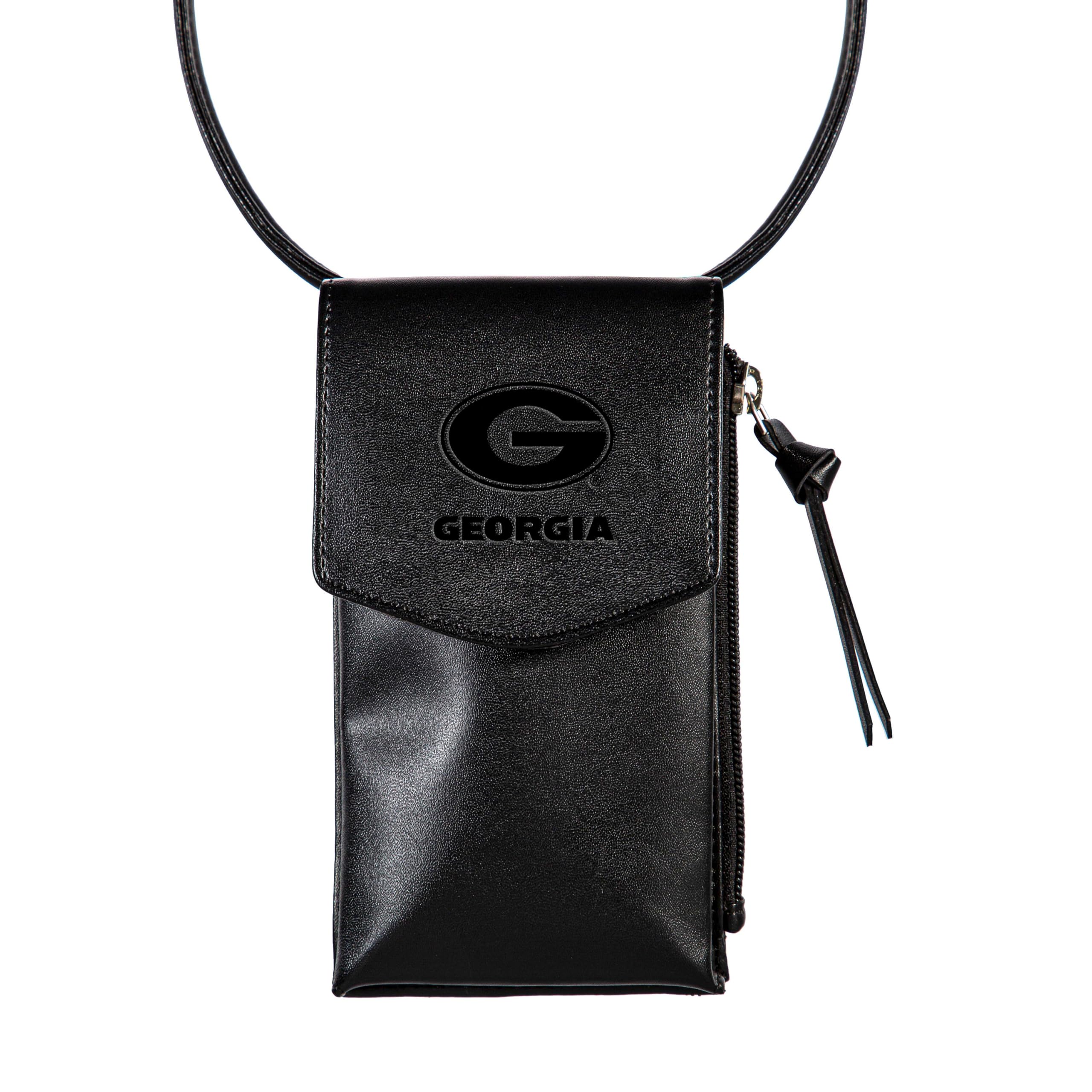 NCAA University of Georgia Cross Body Black Wallet with Strap, Officially Licensed Team Logo, Leather Crossbody Bags for Women Cell Phone Bag Wallet Purses