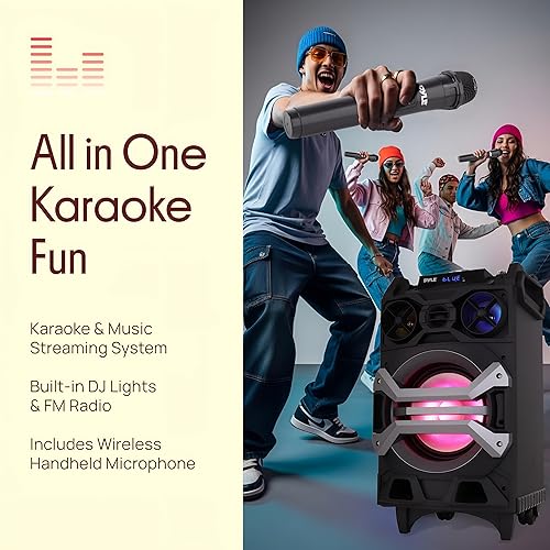 Miniatura 3 de Pyle Sistema de altavoces de karaoke de conectividad BT portátil de 500 W, estéreo PA con subwoofer de 8 pulgadas, micrófono de batería recargable