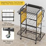 Power Tool Organizer Cart with Charging Station, Heavy Duty Garage Tool Organizer Rolling Tool Battery Storage with 8-Outlet Power Strip, 4 Wheels, 2 Hanging Baskets, Hooks, Drill Bit Holder, Yellow