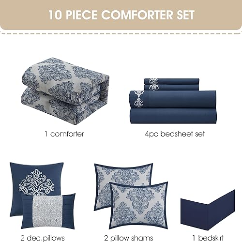 Miniatura 9 de Stratford Park Juego de edredón beige tamaño Queen, juego de cama jacquard de 7 piezas, para todas las estaciones