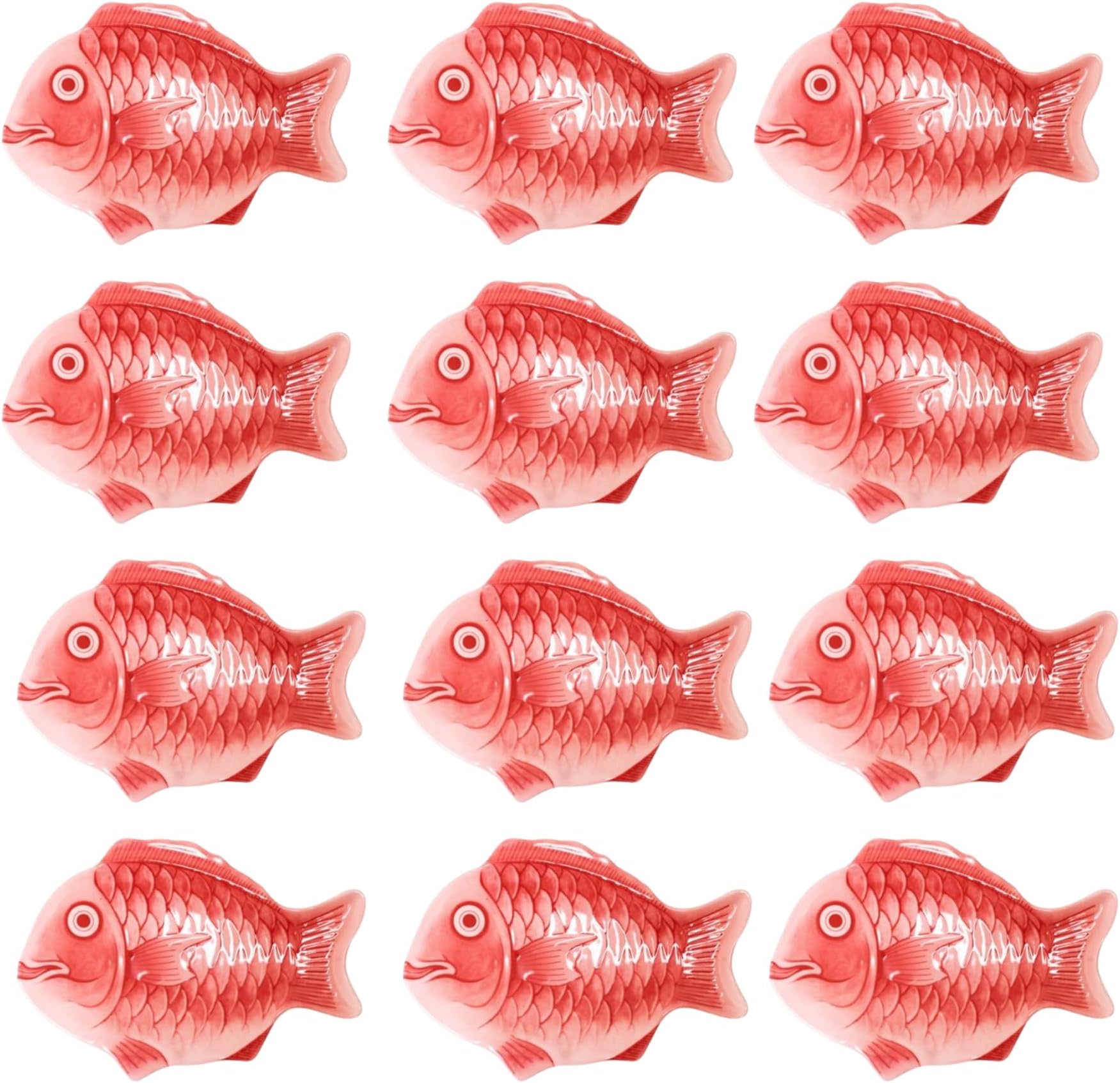 TrueCraftware- 12" Fish Shape Melamine Platter Red Color Set of 12 - Dishwasher Safe Trays for Serving Food Reusable Platters for Catering Snack Fruit Charcuterie Appetizer Hosting Essentials
