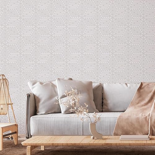 Miniatura 4 de CRE8TIVE Papel tapiz geométrico de diamante gris pequeño para despegar y pegar, 24 x 118 pulgadas, papel tapiz geométrico a rayas, extraíble, apto