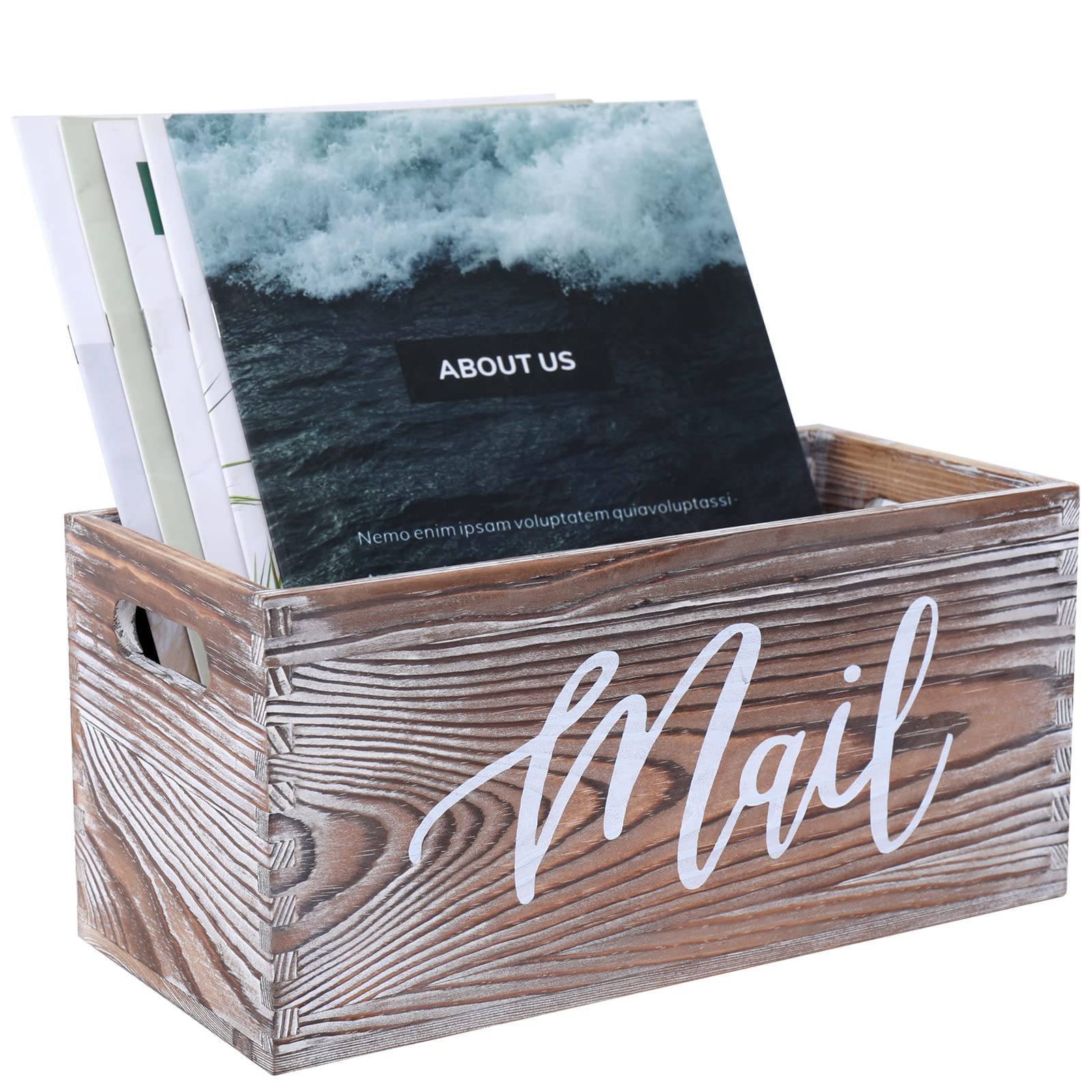 Mail Organizer Countertop,Letter Holder,Magazine Basket,Mail Sorter,Rustic Home Decor Torched Wood Crate, Mail Box, Pine decor box (Brown)-picture-13