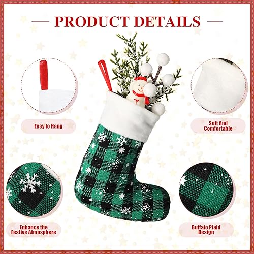 Miniatura 3 de Laumoi 60 mini medias de Navidad a granel de 5 pulgadas, calcetines de lana cuadriculada con copo de nieve y puño de felpa, pequeños adornos de