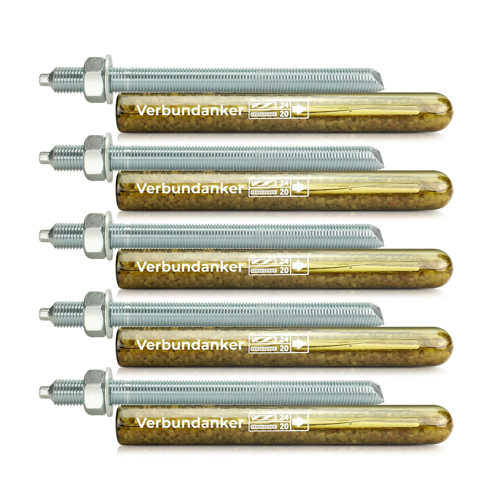 Isolbau Verbundanker Set - Verbundankerpatrone styrolfrei V20 + Ankerstange verzinkt M20 x 300 - ETA/ETAG Zulassung - 5 Stück