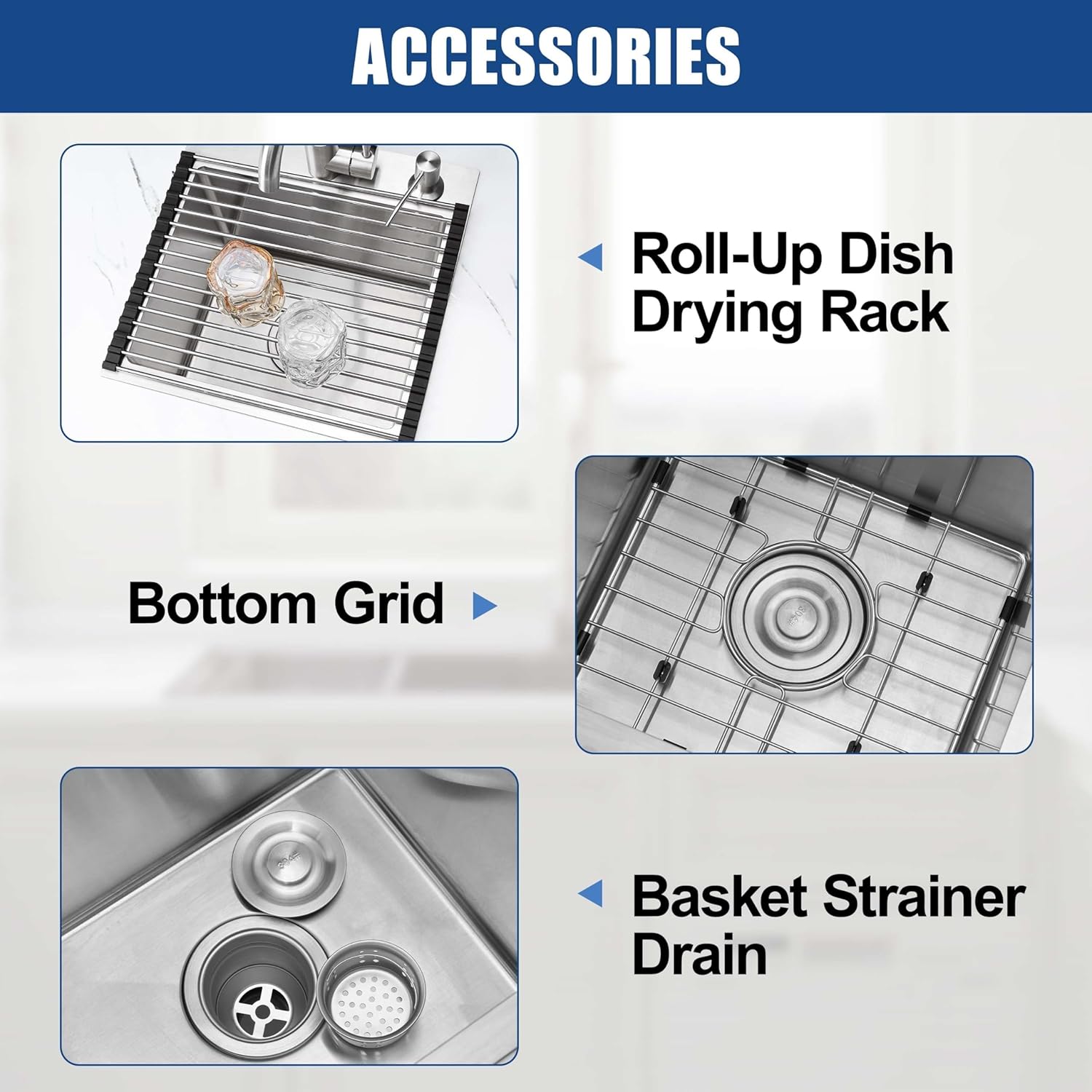 Herogo 15×15 Inch Kitchen Bar Sink, Small Deep Drop In Single Bowl Sink with 16 Gauge Stainless Steel Bottom Grid Drying Rack for RV Laundry Yard Farmhouse Office