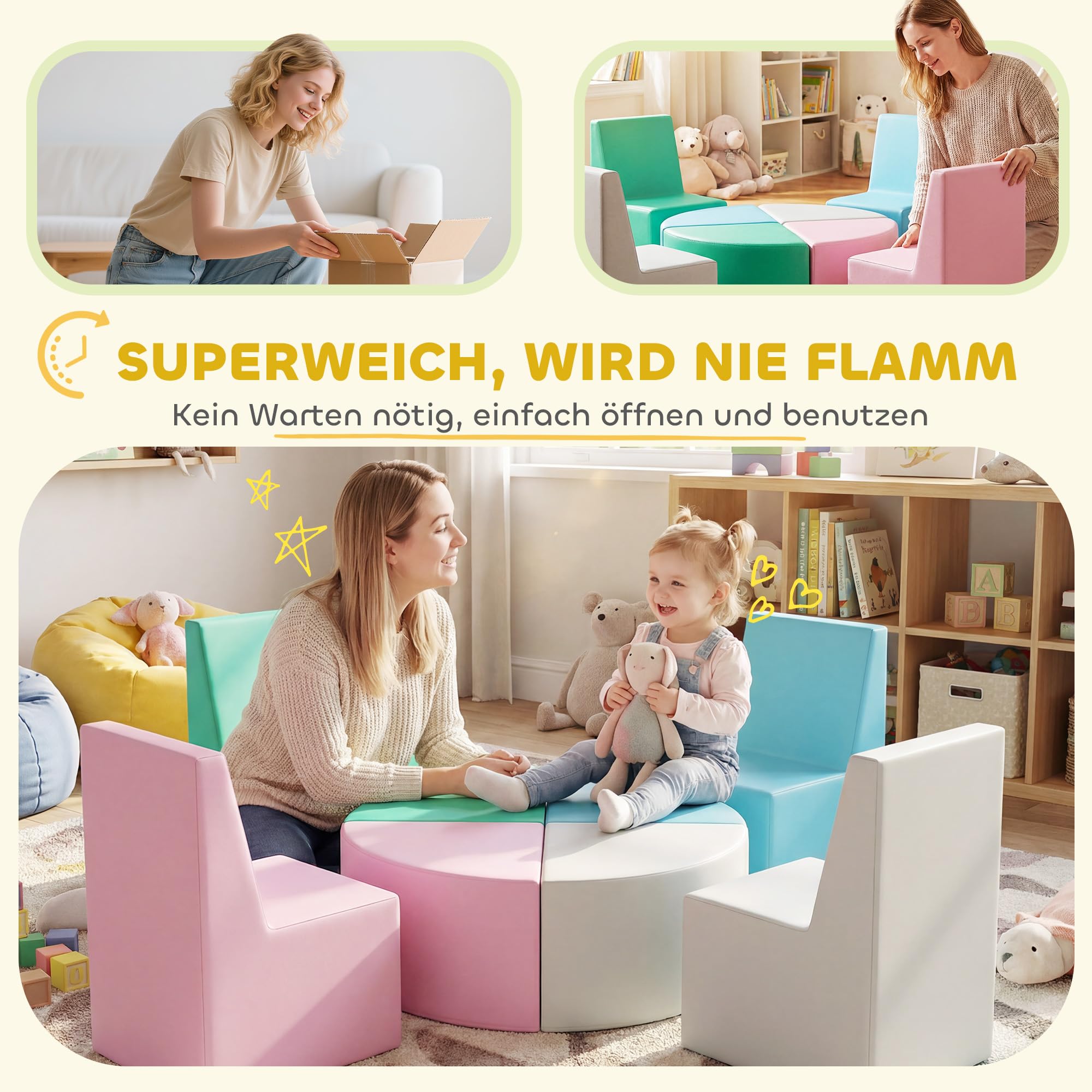 AIYAPLAY 8 TLG. Schaumstoff Bausteine für Baby & Kleinkinder Mehrfarbig | Kinder Softbausteine, mit Tisch- und Stuhldesign, Klettern Bauklötze, Weiche Schaumstoffbausteine aus PU, Riesenbausteine