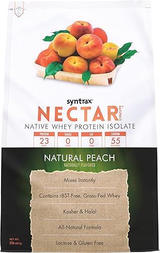 Syntrax Nutrition Nectar Naturals, 100% proteína aislada de suero en polvo, melocotón natural, 2 libras