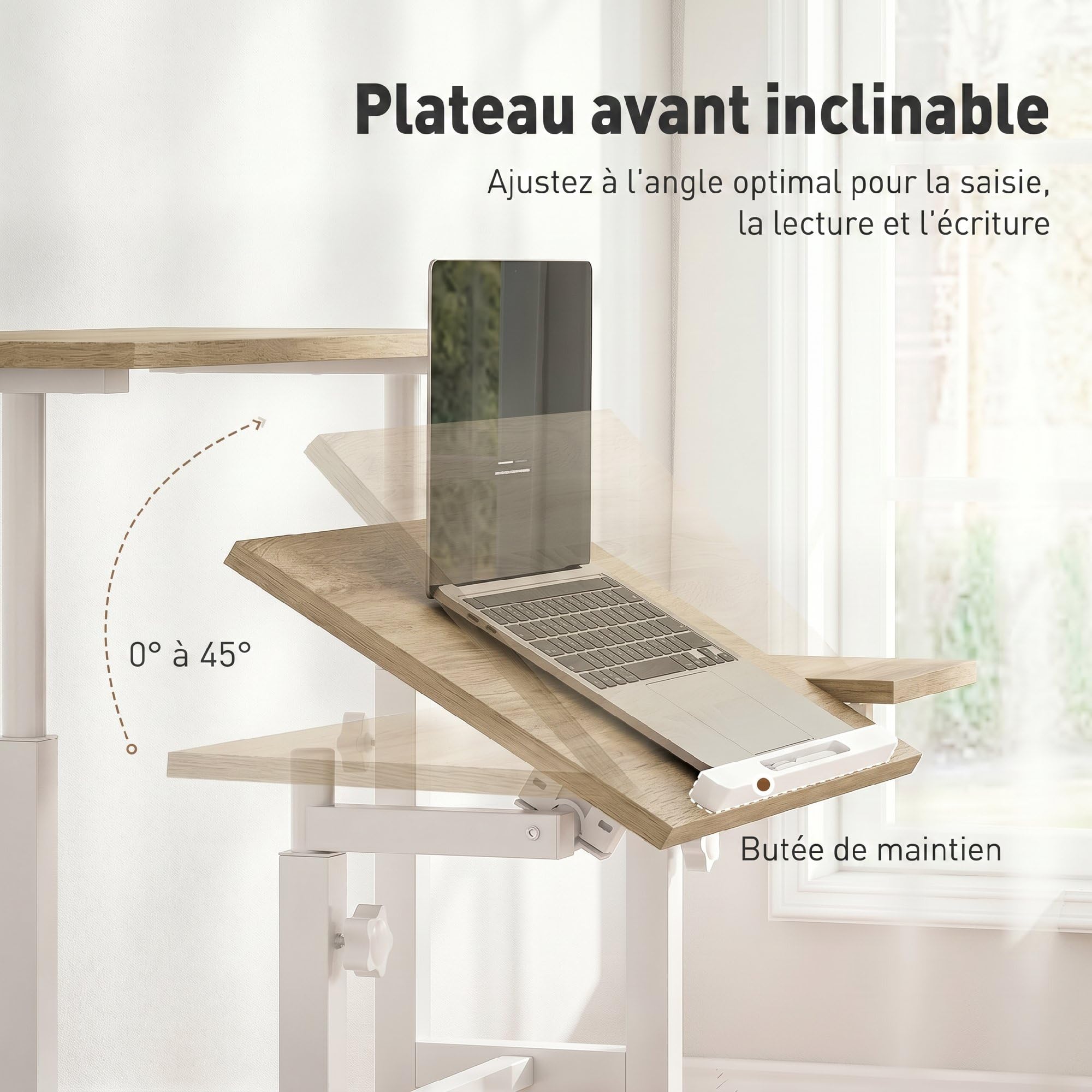 HOMCOM Scrivania sit-stand regolabile in altezza 70x60cm Bianco | Scrivania per computer su ruote, vassoio inclinabile, postazione di lavoro per camera da letto, piccoli spazi