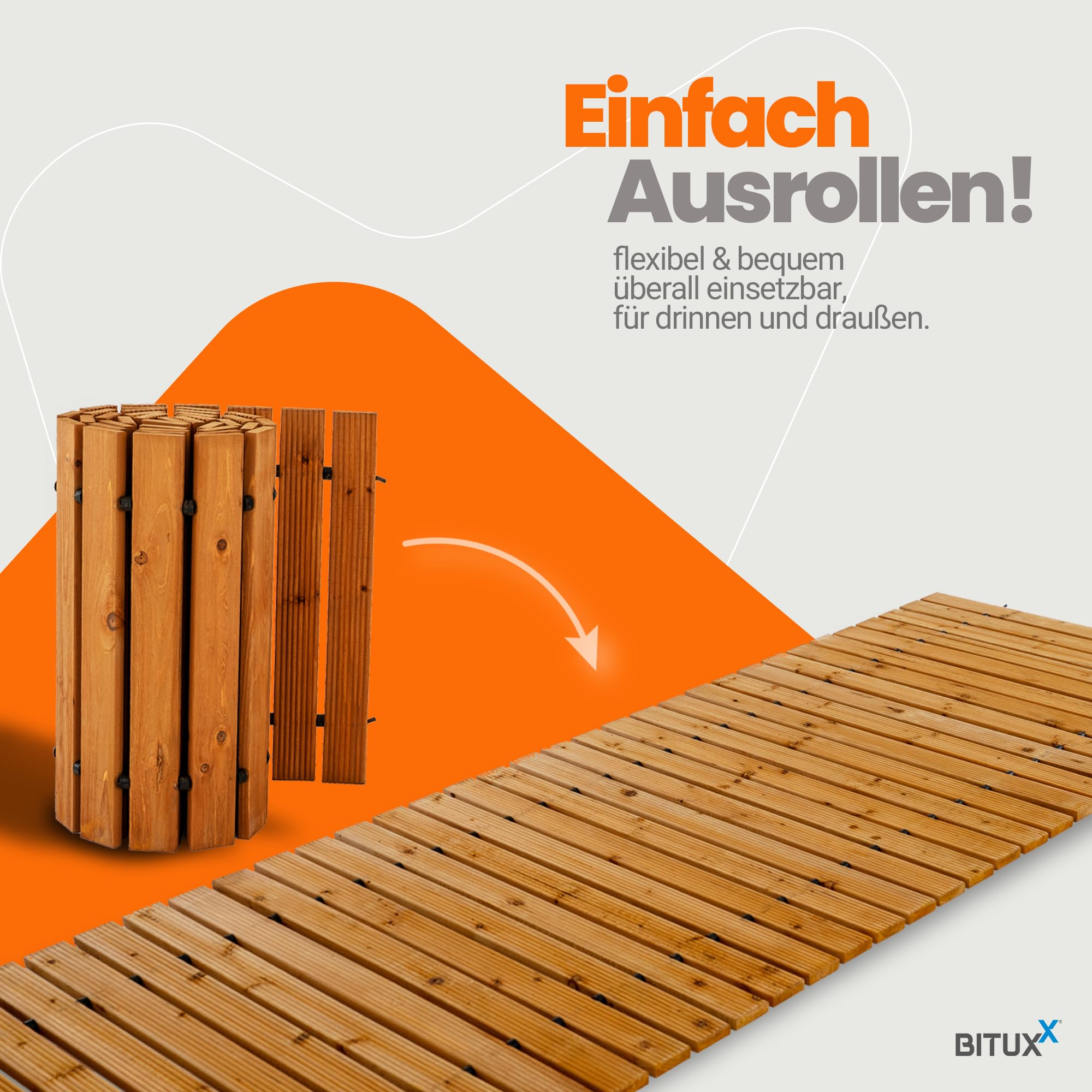 Bituxx Rollweg Holz Holzweg Gartenweg Gehweg Trittplatten Gartentritte Zedernholz ausrollbar 250x75cm