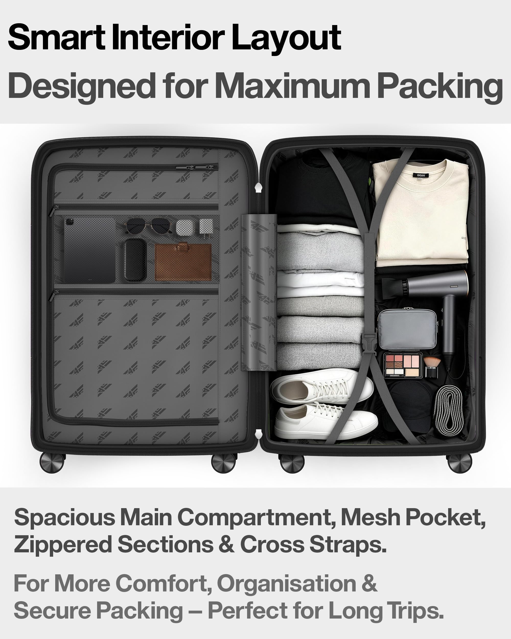 Maleta rígida ligera de viaje y juego de maletas – Maleta con carro con cerradura TSA, ruedas dobles, mango telescópico de aluminio y doble cremallera, estuche de belleza, equipaje de mano y