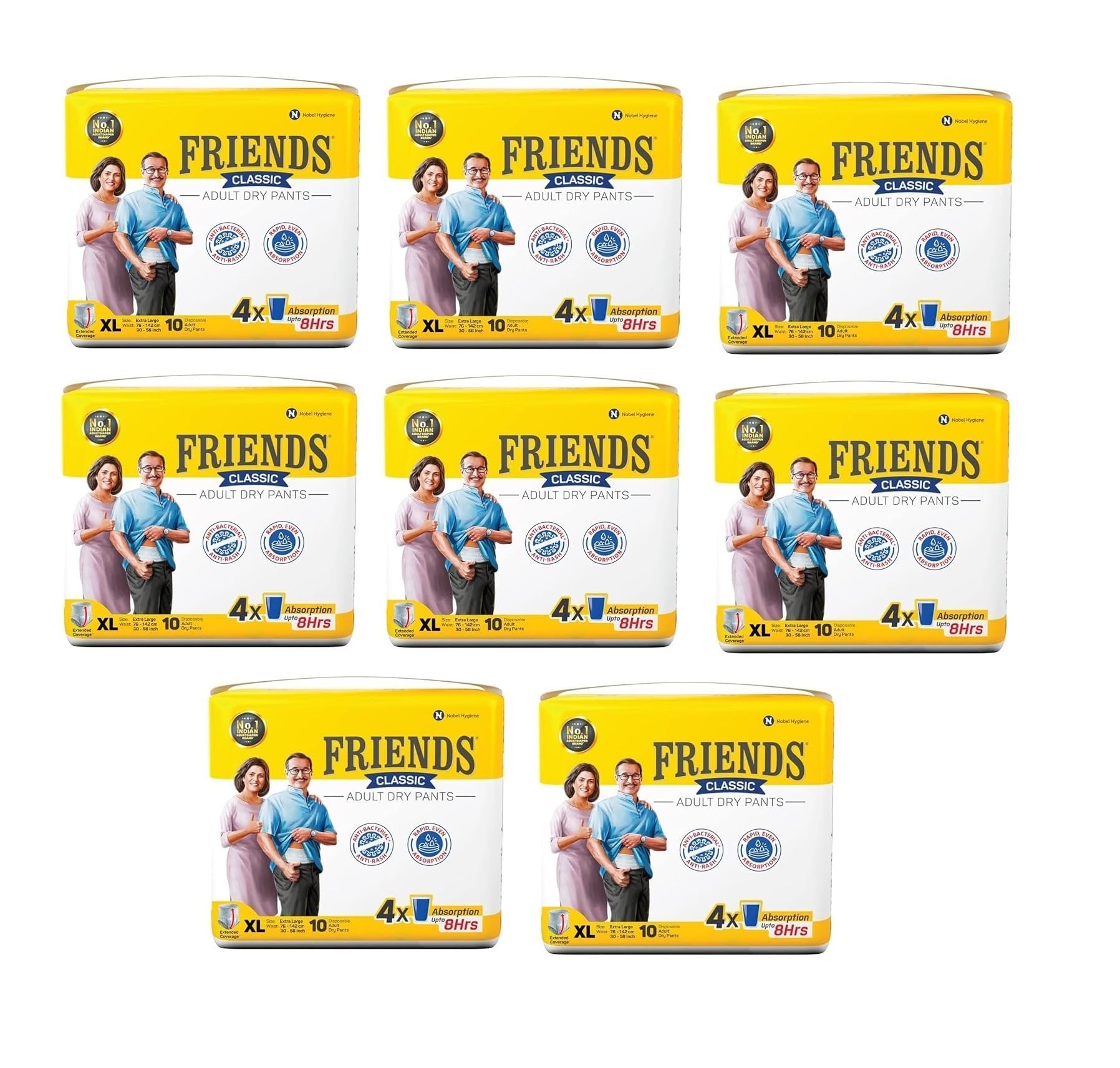 generic Friends Classic Adult Diapers Pants Style - 10 Count/Pack with odour lock and Anti-Bacterial Absorbent Core- Waist Size 30-56 inch ;76-142cm (Extra Large, 80 Count)-picture-4