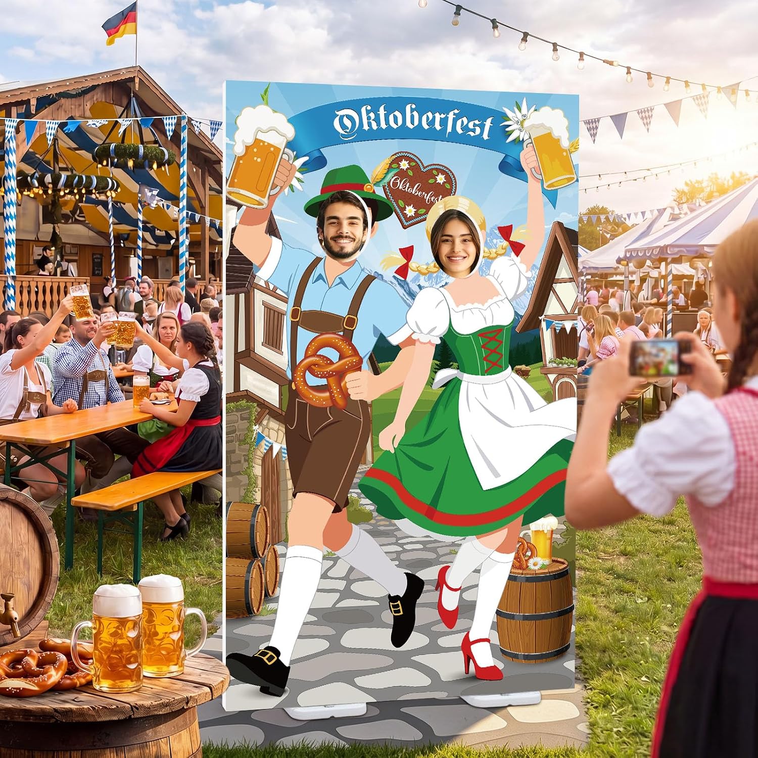Qunclay 5.4 ft Oktoberfest Couple Cardboard Cutout Stand Up with Base