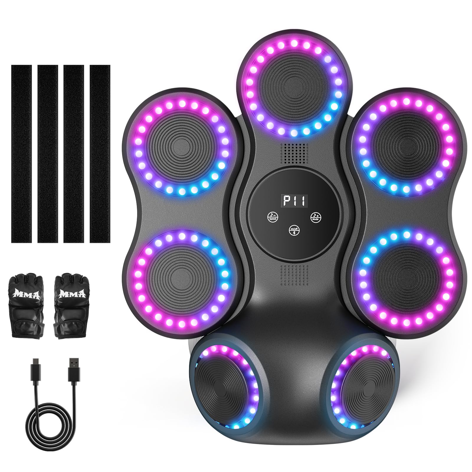 Macchina da Boxe Musicale Da Parete Attrezzature di Allenamento Intelligente con Bluetooth, 9 Velocità & Mode, Tappetino di Reazione con Guanti per Ragazzi & Bambini, Regalo Sportivo Palestra