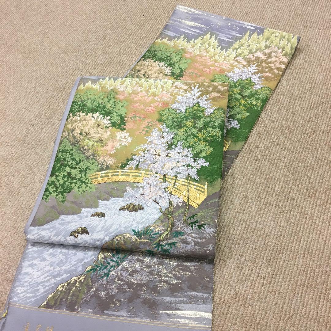 Amazon.co.jp: 西陣織 袋帯 となみ帯 京名勝 渓流清映 正絹 訪問着 