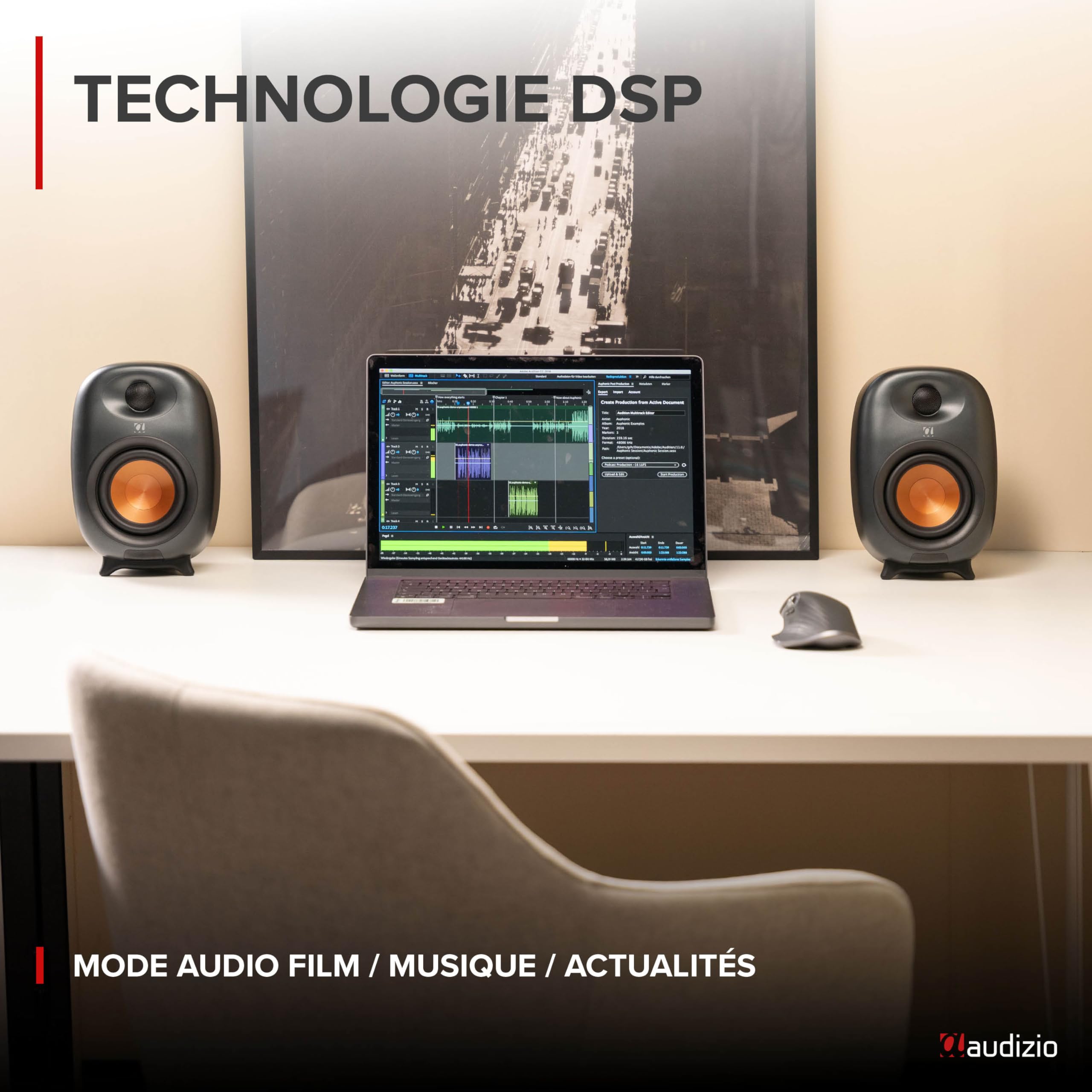 Audizio Pack RS80 - Enceintes PC & Studio Actives BT sans Fil 160 W Noir | DSP 3 Modes | Entrées RCA, USB, Optique | Son Clair et Puissant pour Bureau et Home-Studio