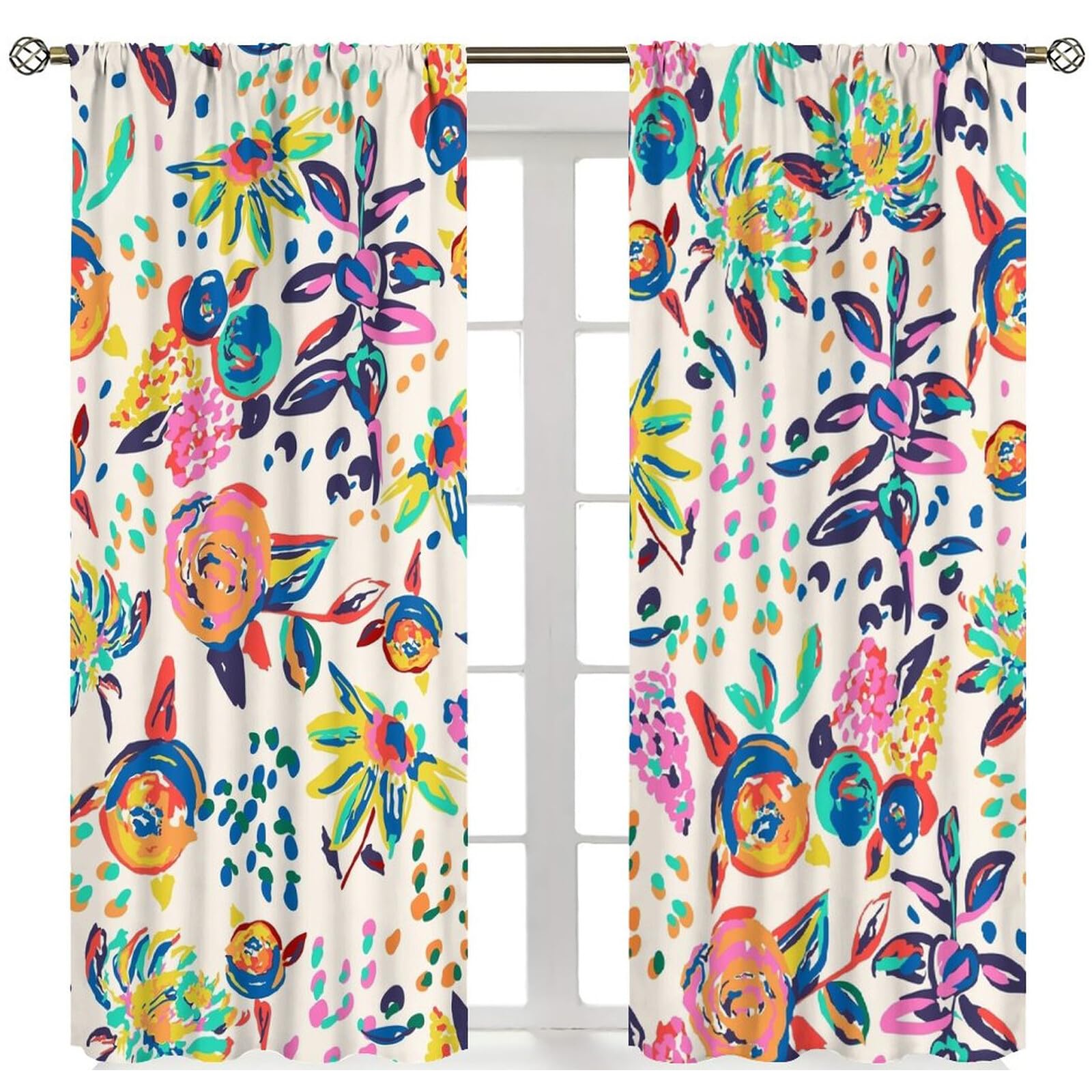 Floral Print Curtains for Living Room, Boho Paisley Flower Window Treament for Bedroom, Colorful Jacobean Blackout Drapes 2 Panel Sets,84x84 Inch