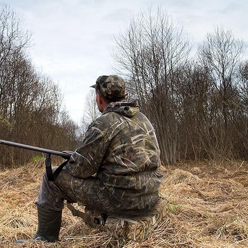 Miniatura 7 de Barydat Paquete de 2 cojines calefactables para asiento de caza, cálido e impermeable, almohadilla portátil de camuflaje de caña de 16 x 14 x 3.5